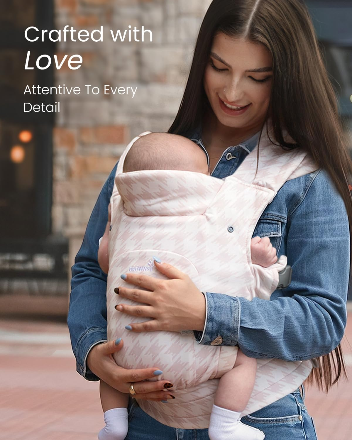 GROWNSY Baby Carrier Newborn to Toddler, Cozy Baby Wraps Carrier, Ergonomic Baby Carrier with Head Support, Tweed Pink image number 5