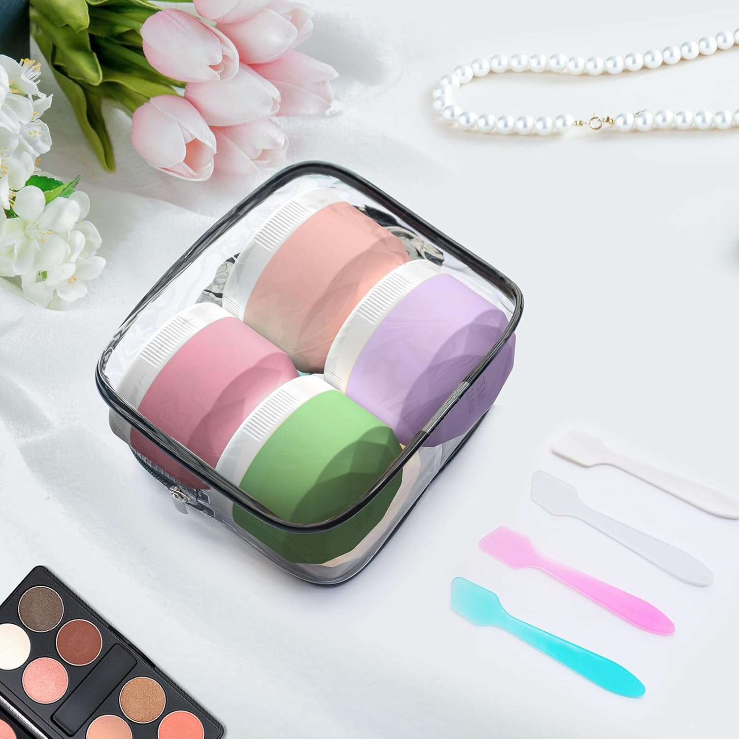 Silicone Travel Containers for Toiletries, BPA Free TSA Approved 1Oz Jars, Leak-Proof Essentials with Lid for Cosmetic Face Hand Body Cream