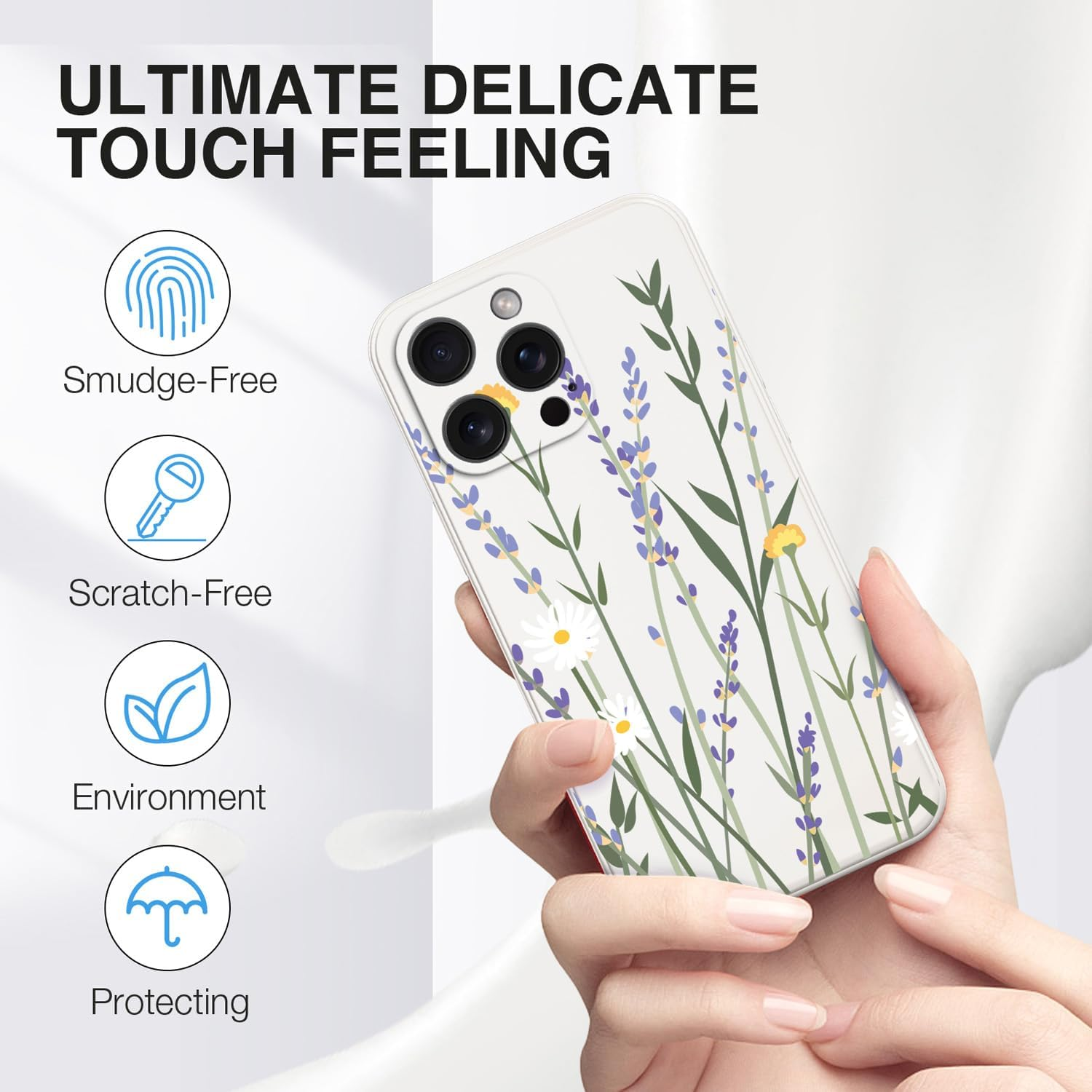 XINYEXIN Silicone Case for Samsung Galaxy A56 5G with Cute Pattern Ultra Thin Straight Edge Soft Silicone Mobile Phone Case Shockproof Protective Case - Lavender, White - Flowers, Black image number 5