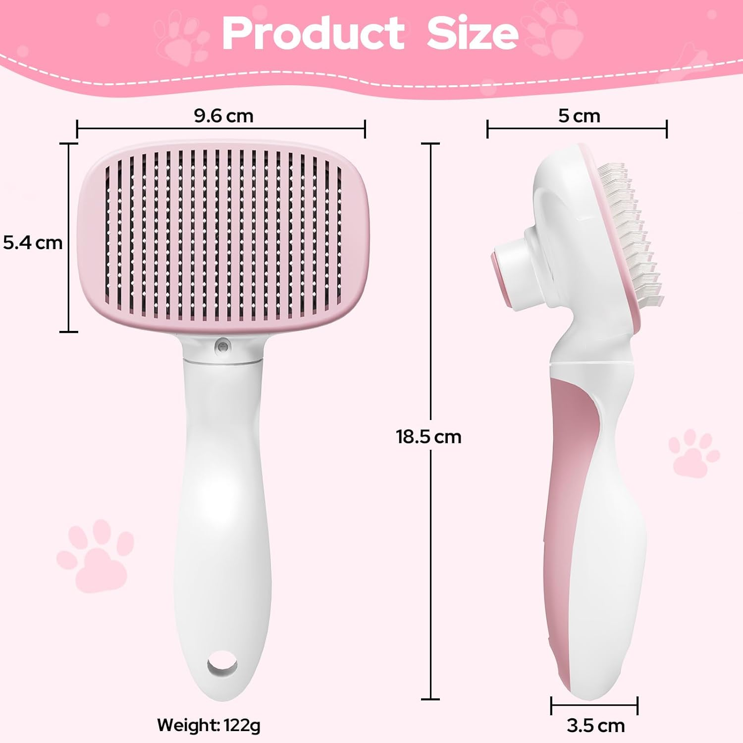 Zivacate Cat Brush Dog Brush, Self-Cleaning Slicker Brush, Dog Comb Fur Brush Dog Gently Removes Undercoat, Massage Grooming Brush for Medium and Long Hair Dogs Cats - Pink/White image number 2