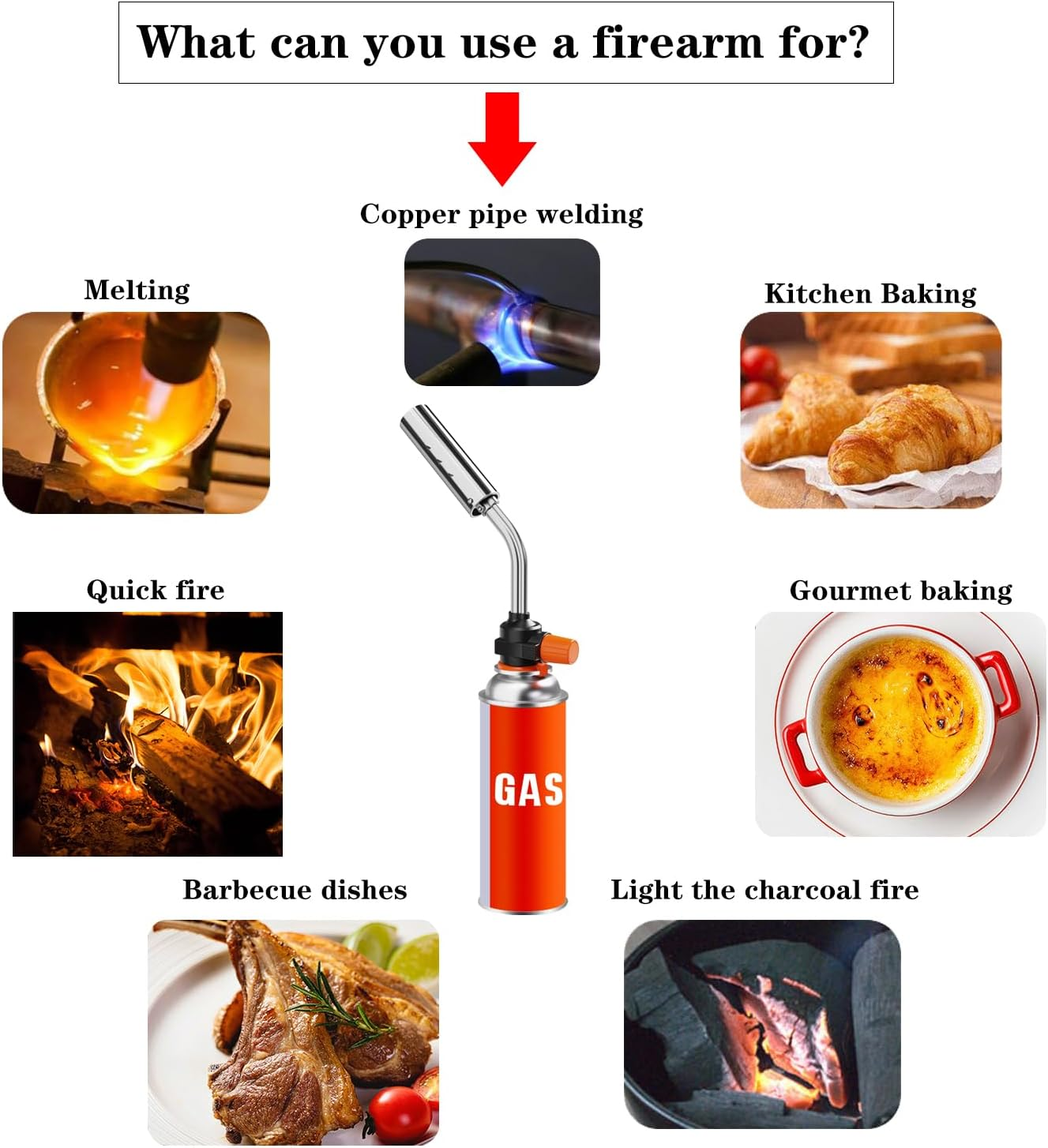 FOJI Gas Burner, Gas Blow Torch,Flame Adjustable, Butane Blow Torch, 360&deg; Omni-Directional Use for Cooking, Bbqs, Camping, Sweets Making, Charcoal Fire, Roasting, Welding Soldering (Fuel Not Included)