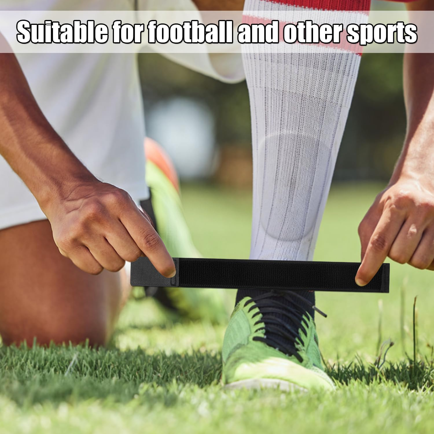 4Pcs Football Shin Guard Straps, Black White Soccer Shin Fixed Ankle Straps Polyester Yarn Elastic Football Shin Guard Holders for Kicking Ball Cycling Running image number 5