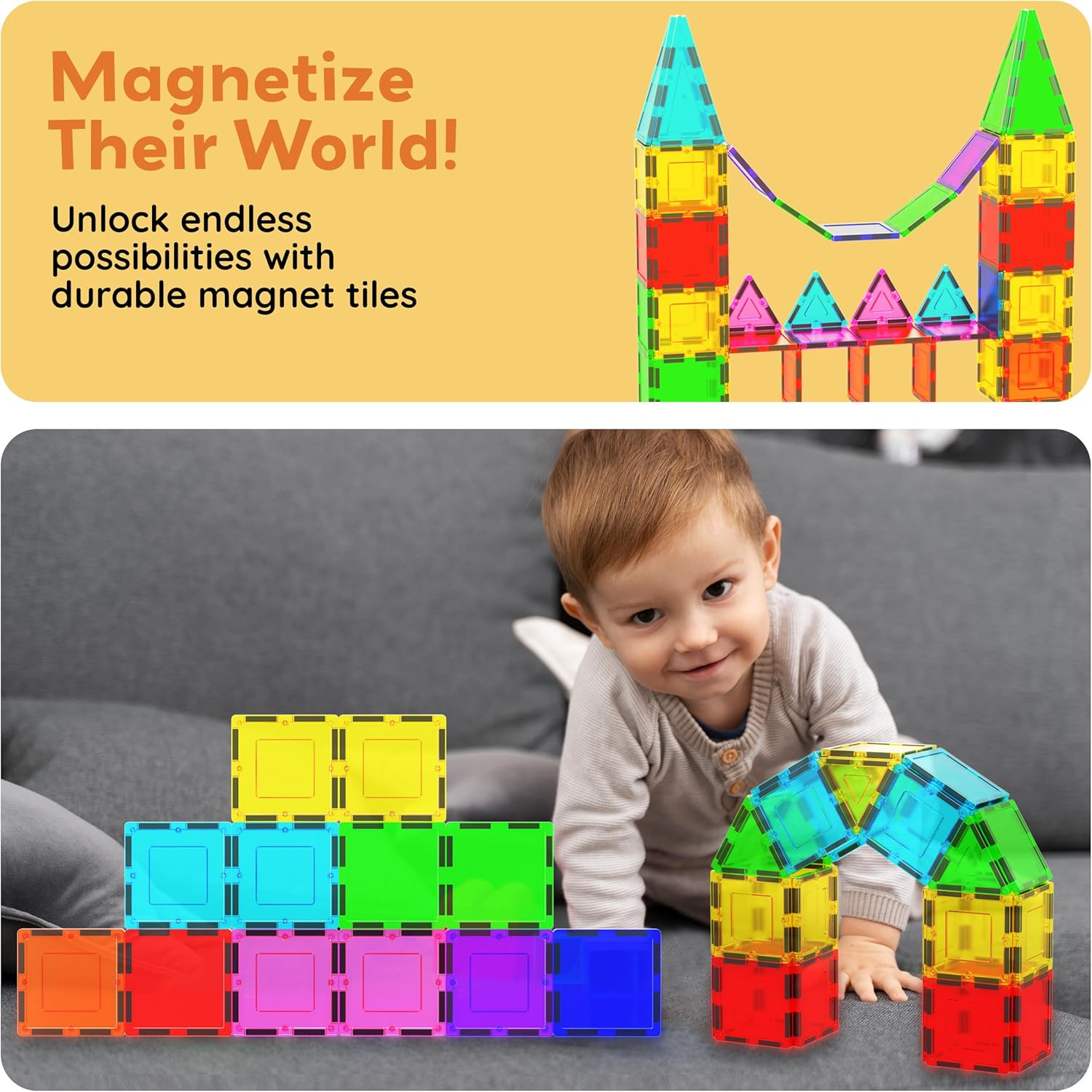 Picassotiles 12Pc Magnetic Building Block Set Magnet Tiles Construction Toy STEM Learning Kit Educational Playboards Pretend Play Stacking Blocks Child Brain Development image number 3