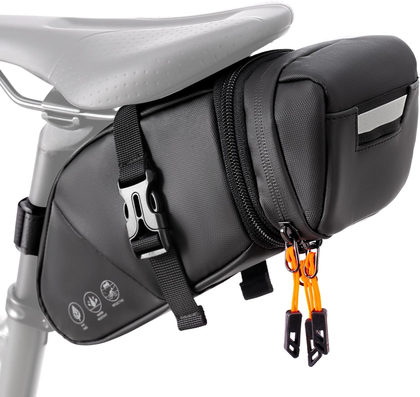 WOTOW Bike Saddle Bag - Waterproof Bike Seat Bag Expandable to 2L- Reflective Bicycle under Seat Storage Pouch for Road Mountain Bike Cycling Travel image number 2