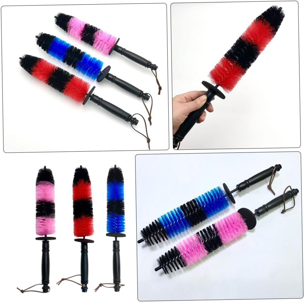 GRIRIW 3-Pcs Wheel Cleaning Brush Set with Red Elastic Bristles and Extended Rim Wire Design for Car Tire and Rim Care, Sturdy Tire Cleaning Brushes for Automotive Detailing and Wheel Maintenance image number 2