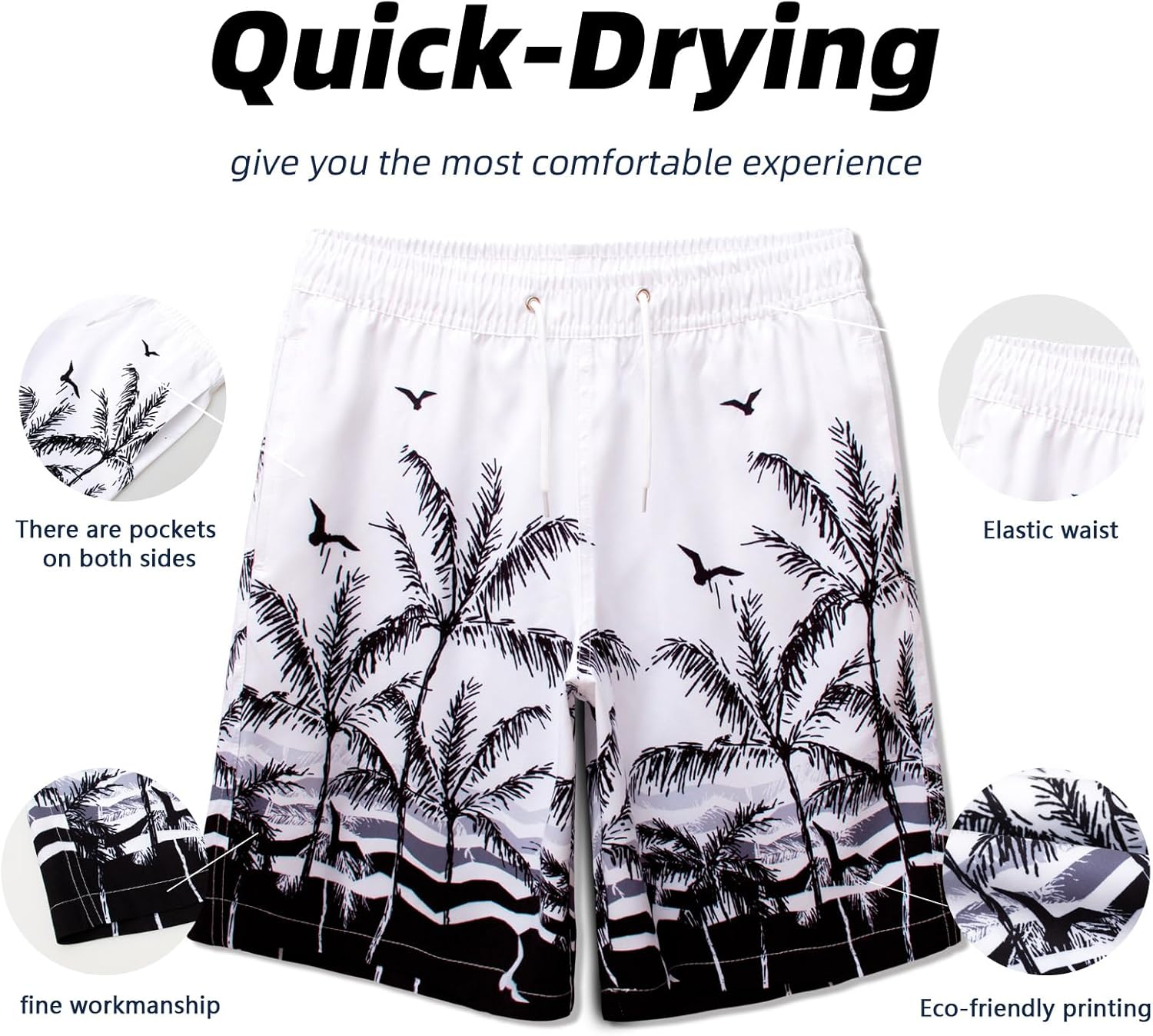 Hill & Sea Boys Swim Trunks 2 in 1 Bathing Suits for Kids Quick Dry Board Shorts Swimming Swimwear with Compression Liner Adjustable Drawstring image number 2