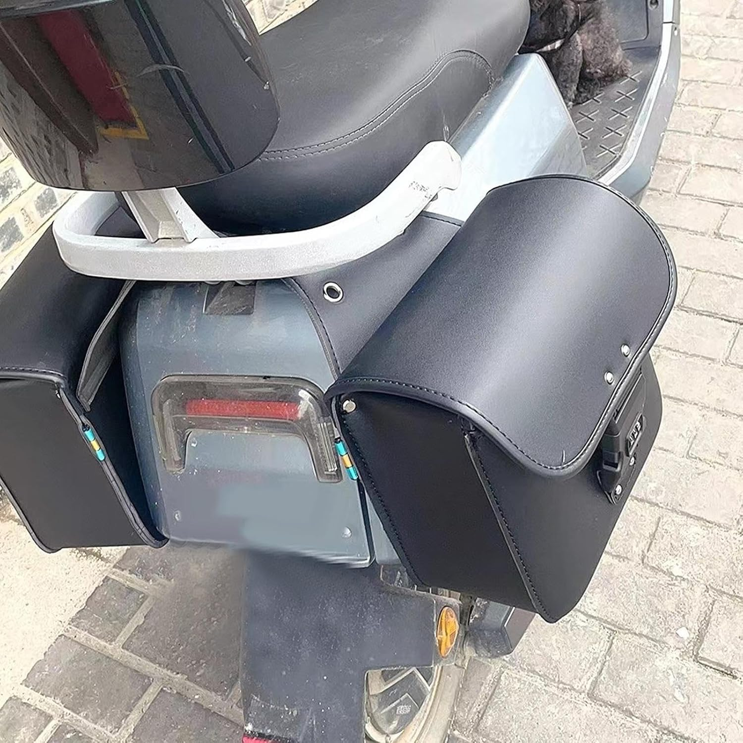 Motorcycle Pannier Bag - Luggage Storage Bag, Pu Leather Motorbike Case | Panniers Side Throw over Saddle Bags, Waterproof Flep Top Design Motorcycle Case for Outdoor Travelling Roadtrips Riding image number 3