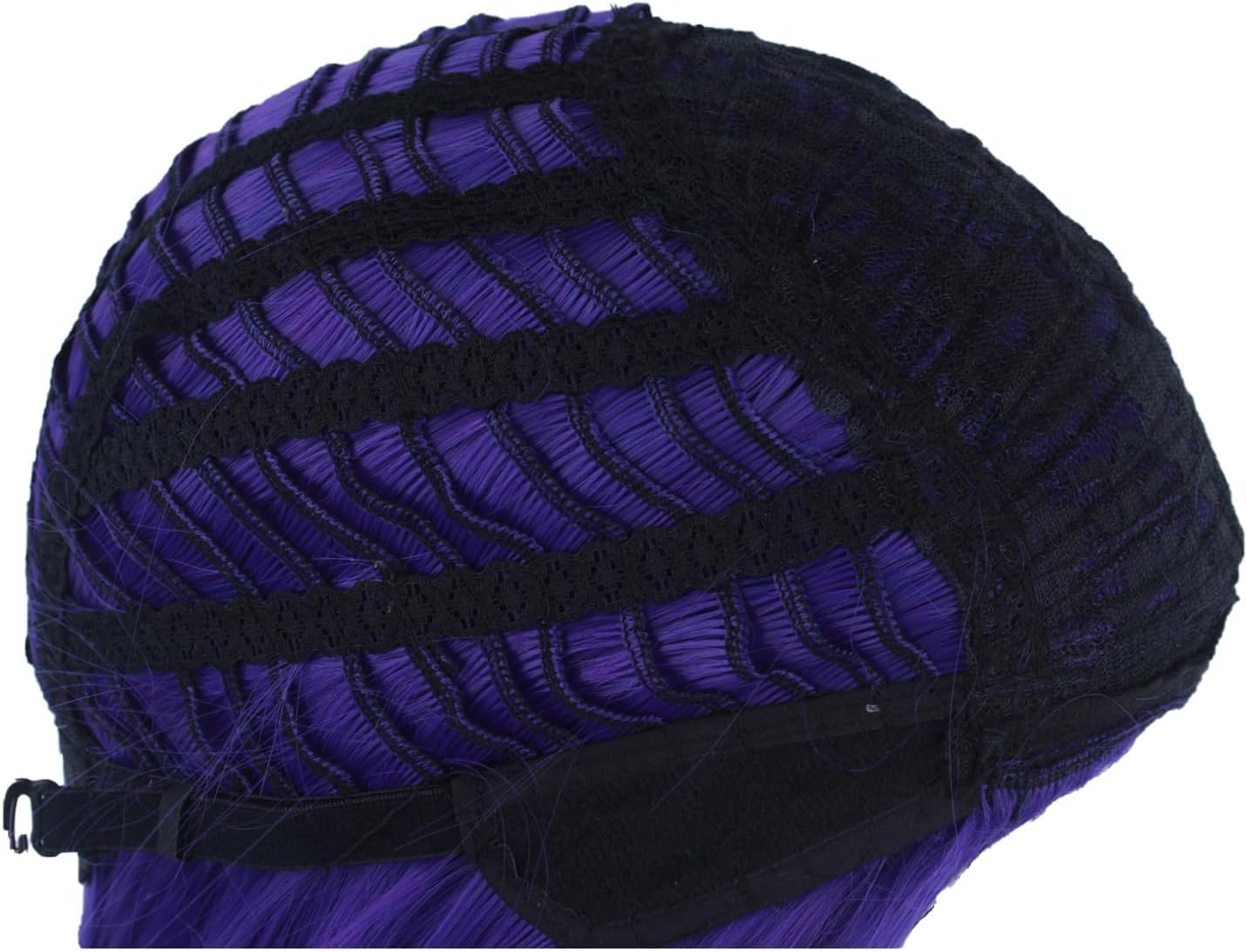 Purple Short Bob Straight Wig Women'S 14-Inch Shoulder Length Wig Heat Synthetic Fiber Middle Part Hair for Halloween Costumes Party image number 4