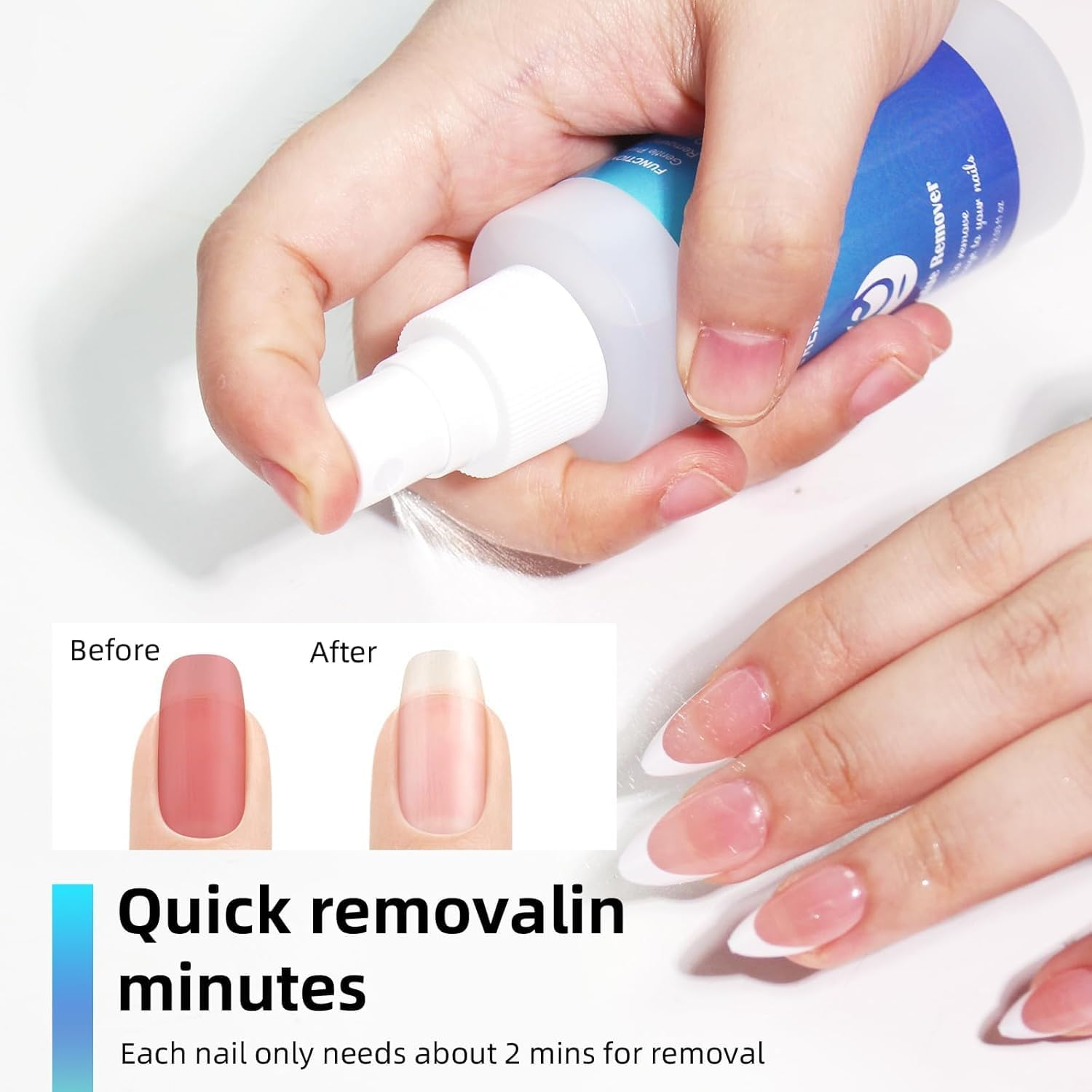 U-Shinein 60ML Nail Glue Remover Spray with Solid Nail Glue Gel for Press on Nails, Easy Remove Solid Nail Glue Gel on Fake Nail Tips, Not for Gel-Base Glue or Gel Nail Polish image number 5