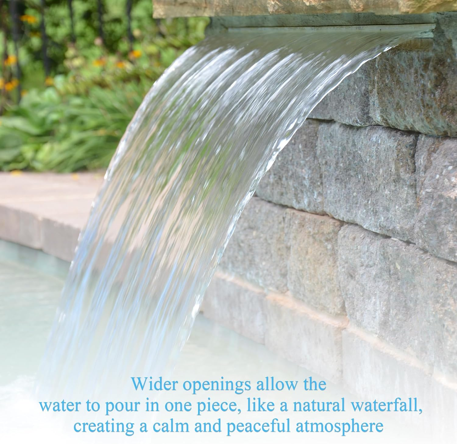 24 Inch Pool Fountain 304 Stainless Steel Waterfall Spillway with Pipe Connector Kits, Wider Water Flow Sheer Descent Platform Water Feature Fountain for Swimming Pool, Outdoor Garden Decor