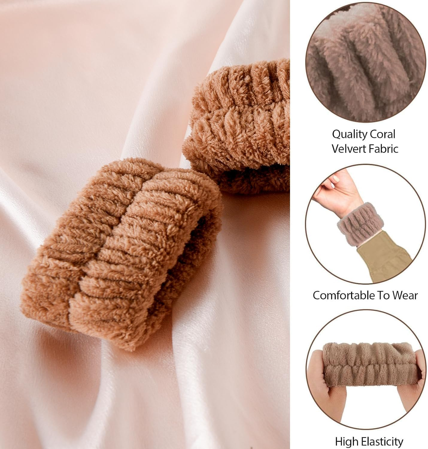 Sponge Headband Bracelet Sets for Washing Face, Makeup Headbands for Women Girls, Skin Care Makeup Removal Washing Spa Yoga Sports Shower Headband Terry Towel Hair Band image number 4