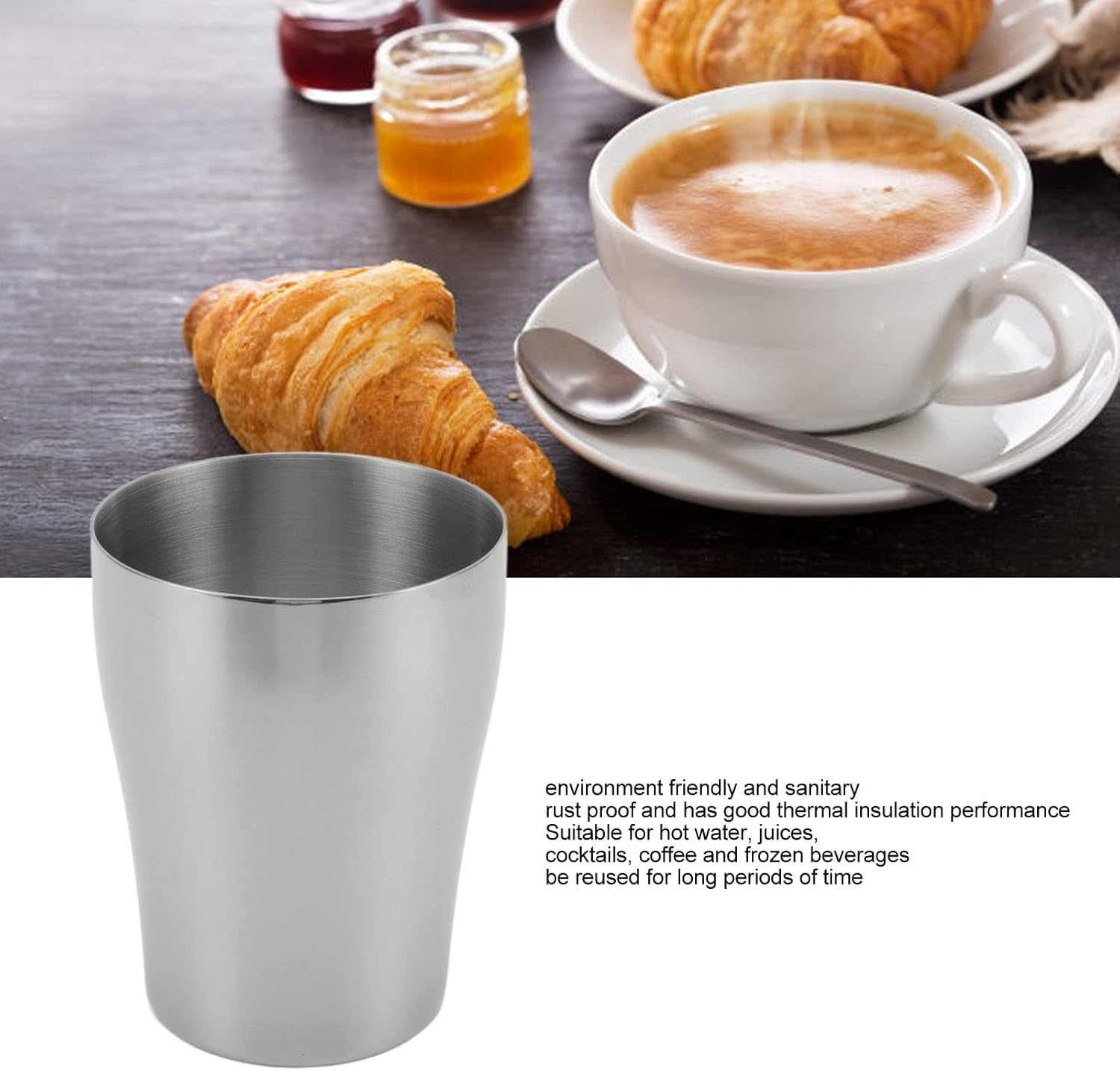 Stainless Steel Cup, Shatterproof Outdoor Cup,304 Stainless Steel Drinking Cups Hygienic Odorless Stackable Reusable Portable Camping Mugs for Hot Water Coffee Juices image number 1