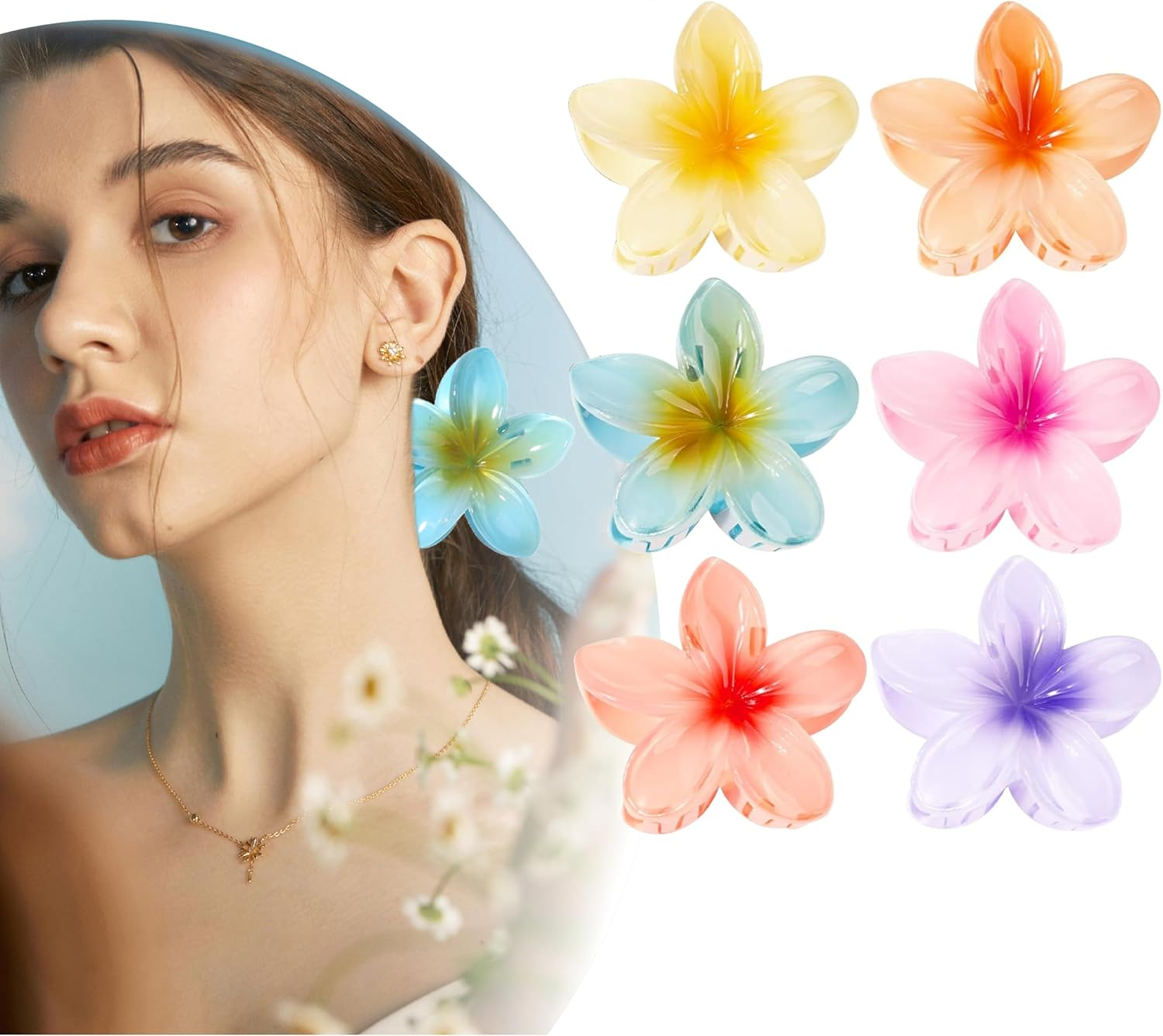 Esshogo Pack of 6 Hair Tongs Flowers, Non-Slip Hair for Girls, Hair Flowers, Hair Clip, Large for Thick Hair, for Elegant Beach Parties