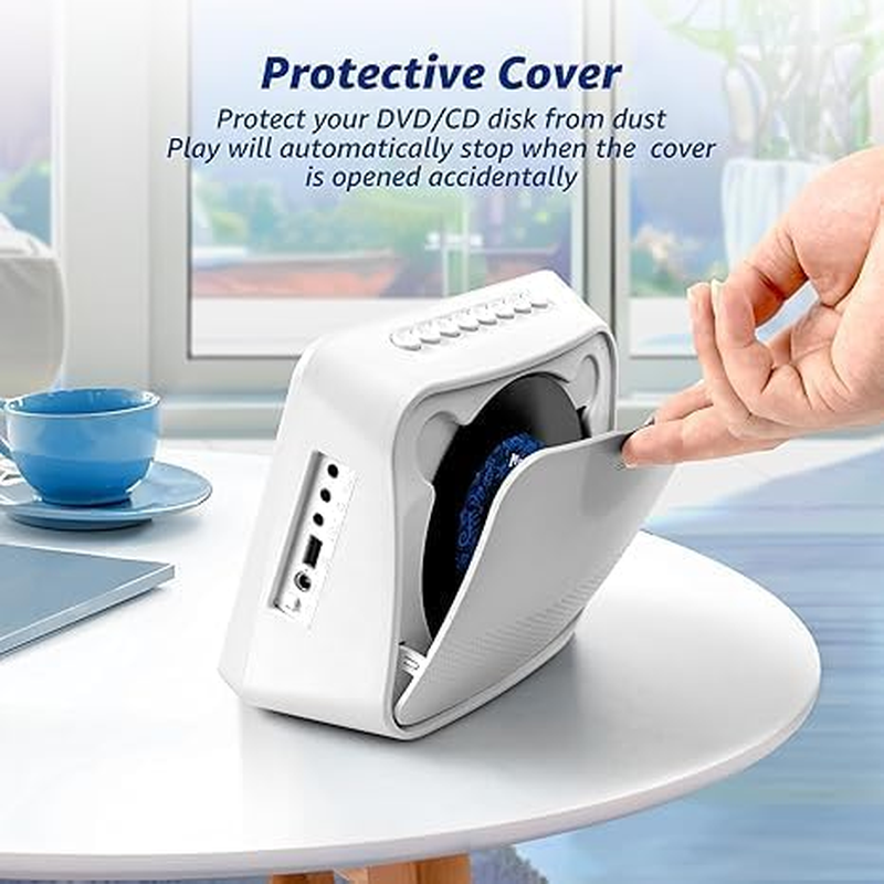 9.8'' Portable DVD Player for Car, 4000 Mah Rechargeable Outdoor CD Player with 7" Digital Screen, Support Sync Screen to TV, Support SD Card/Usb/Dvd/Cd/Bluetooth/Usb/Line/Timer/Repeat (White)