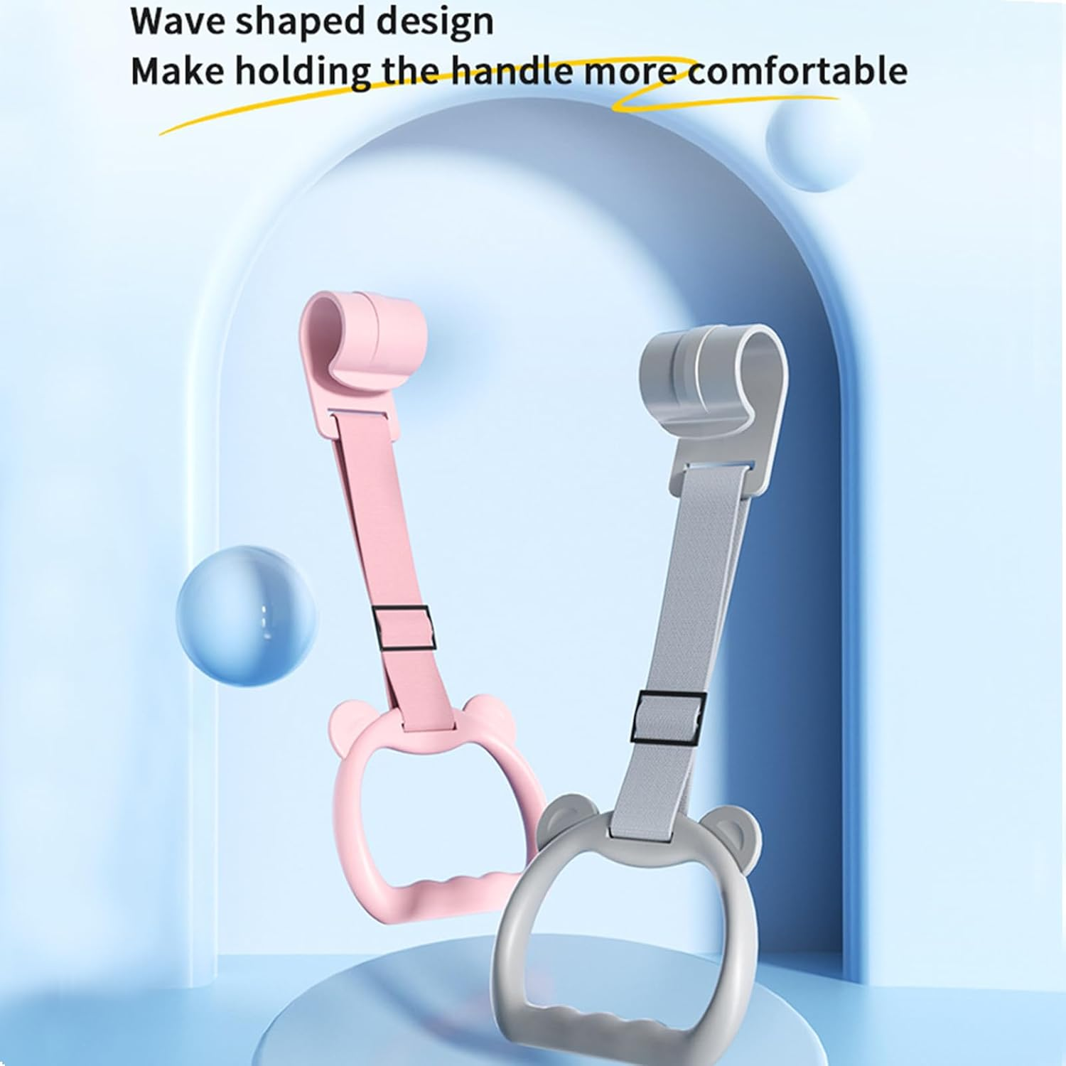 Yeanifeana 2 PCS Adjustable Pull up Rings, Standing Training Tool for Exercise, Ideal for Bed Rail, Daycare Play, Walking Practice Support (Gray) - Pink image number 3