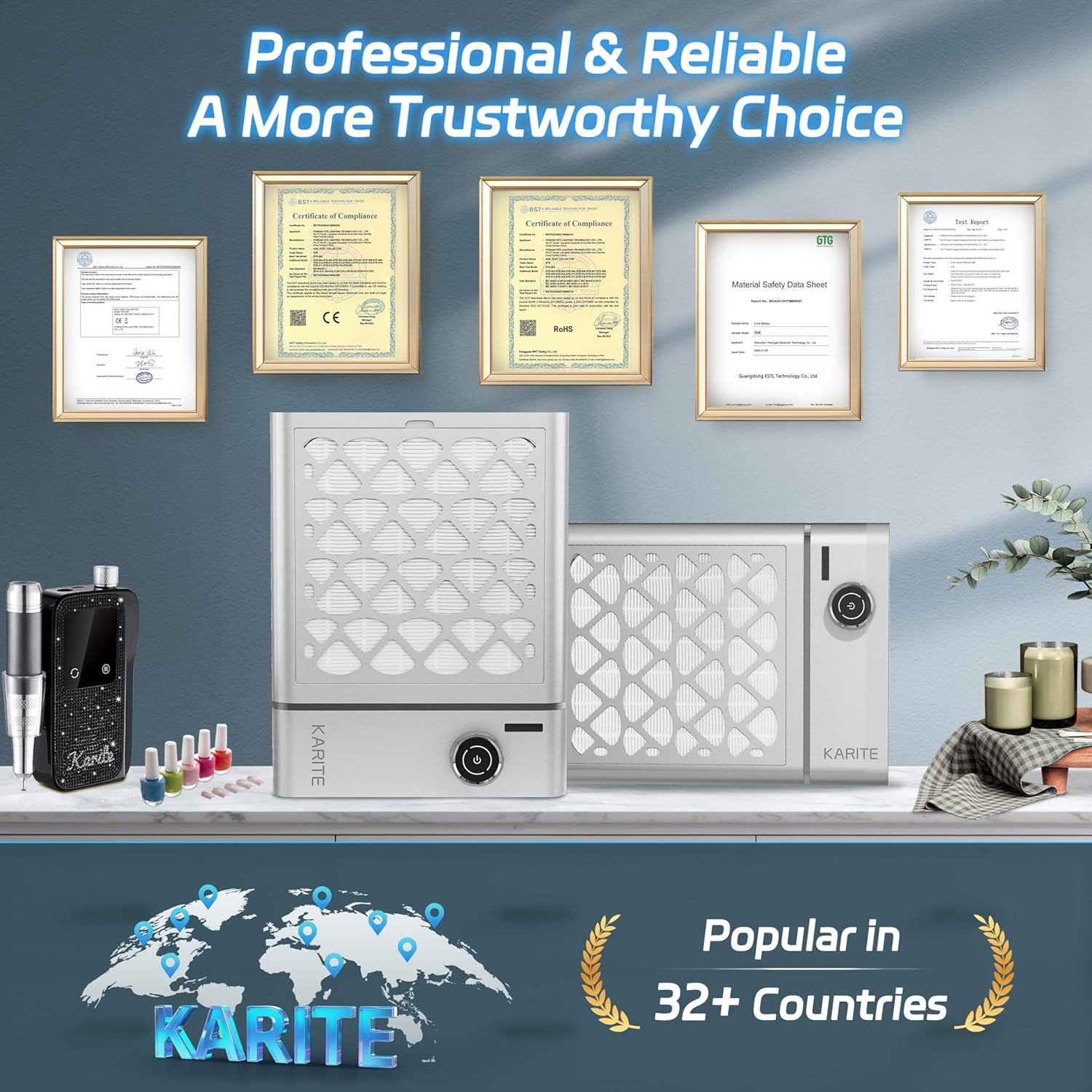 Karite Nail Dust Collector, Upgrade Vacuum Dust Collector with Filter & 30Pcs Papers, 5000RPM Power Suction, 6000Mah Rechargeable Dust Collector Nail Tech, Cordless for Easy Use and Cleaning image number 6