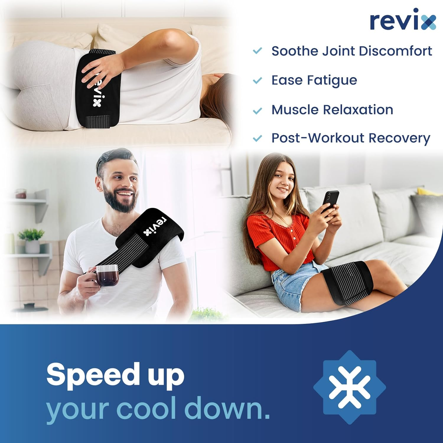 REVIX Ice Packs for Injuries Reusable (3-Piece Set) &ndash; Gel Cold Packs 14"X7" Large Ice Pack for Back, Shoulder, Hip and Knee, Long-Lasting Cold Compress for Enhancing Comfort and Soothing Fatigue image number 6