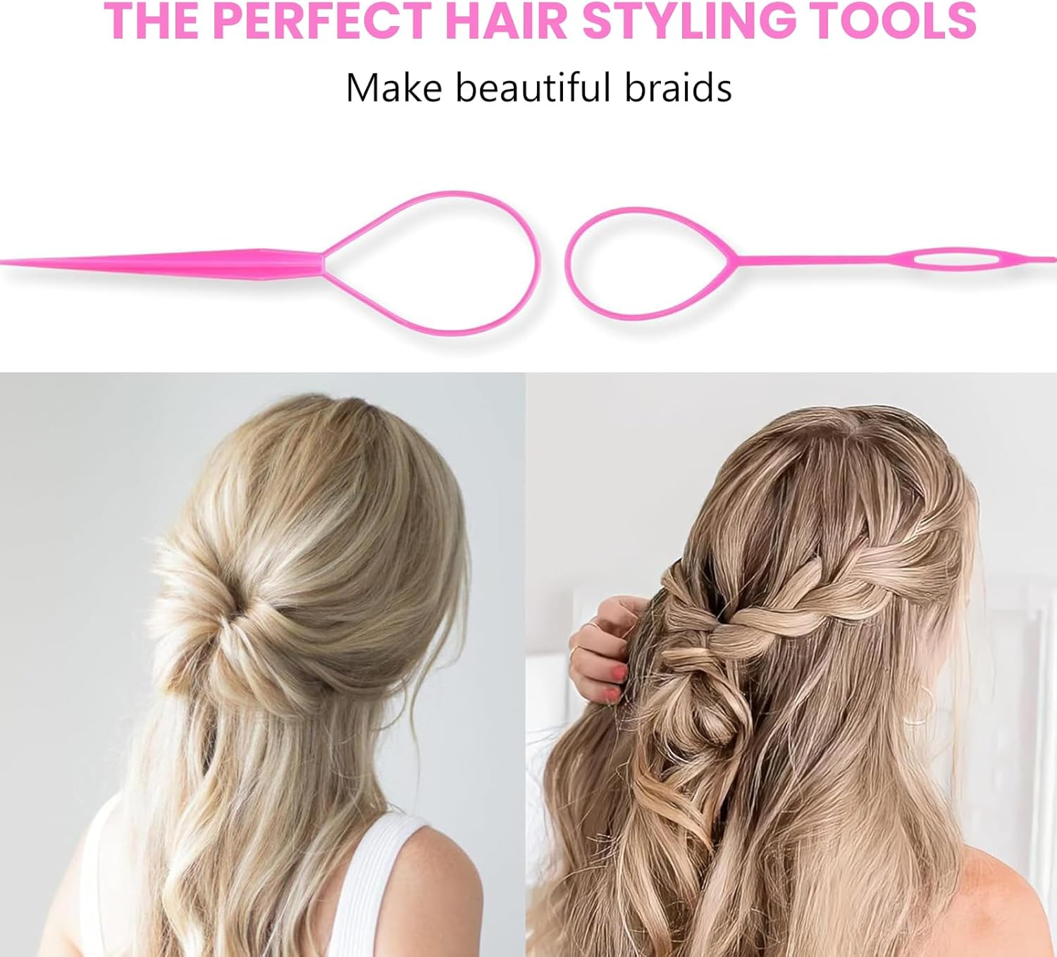 Agwenkui 8 Pcs Hair Brushes Set with 4Pcs Topsy Tail Tools - Hair Tools Set with Edge Brush Teasing Bristle Brush 2Pcs Metal Pin Rat Tail Combs for Women'S Styling (Pink) image number 3