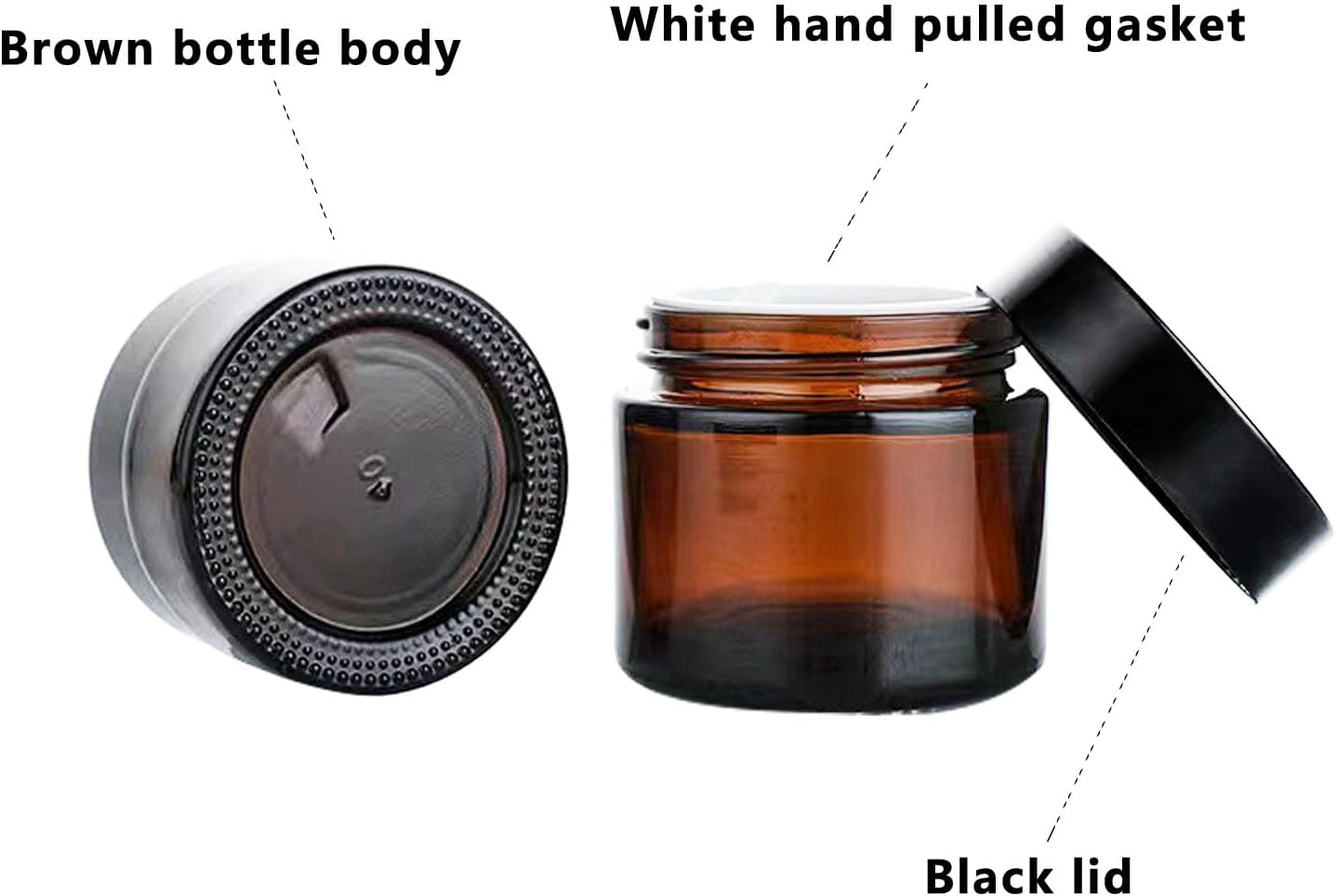 BEGIKET 4 Pack 2 Oz Amber Glass Jars with Lids，60Ml Empty round Glass Jar with Inner Liners and Black Lids,Cosmetic Containers for Storing Cream,Ointments,Lotion (Amber - Black Lid) - Clear - Black Lid image number 5