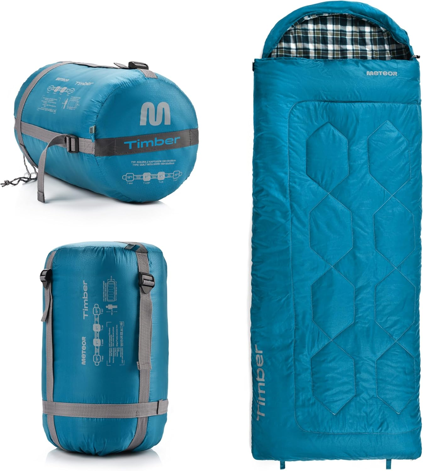 Meteor 220X80Cm Adult Sleeping Bag, 3-Season Sleeping Bag, Hooded Sleeping Bag, Rectangular Sleeping Bag, Envelope Sleeping Bag, Large Sleeping Bag