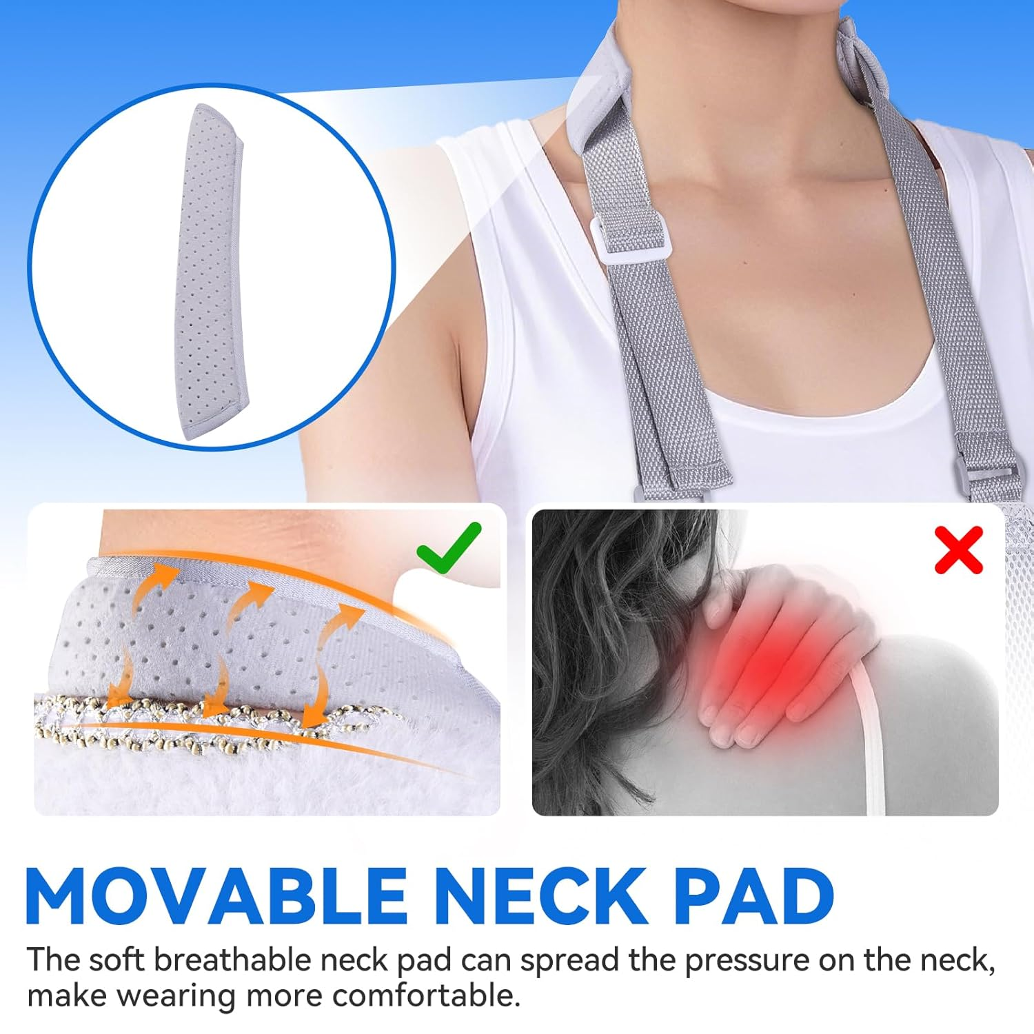 Mesh Arm Sling, Shoulder Immobilizer with Adjustable Shoulder Straps for Torn Rotator Cuff and Arm Injuries, Suitable for Both Right & Left Arm(Grey,L)