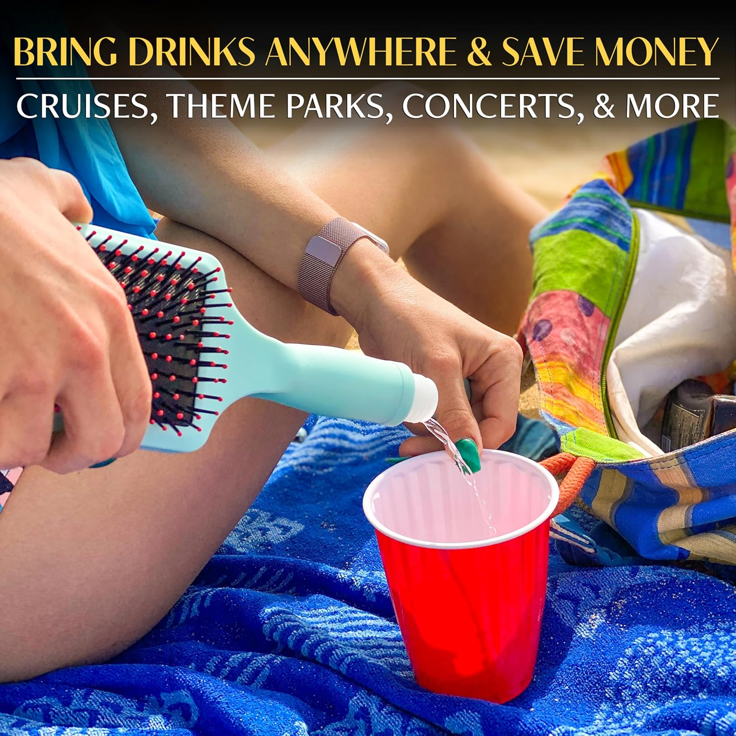 Gopong Hair Brush Flask 2 Pack (16 Oz Total) - Party Brush Hidden Alcohol Travel Flasks for Women and Men &ndash; Secret Liquor Containers for Concerts, Cruises, and Sports Events - Pink and Green