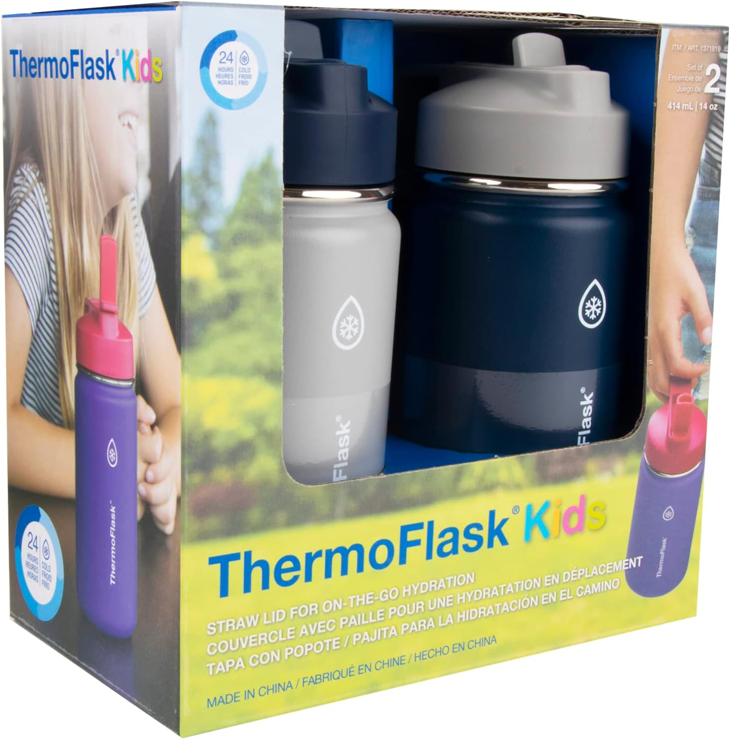 Thermoflask Stainless Steel Kids 14Oz Straw Bottle 2Pk Harborgrey,Denim image number 6