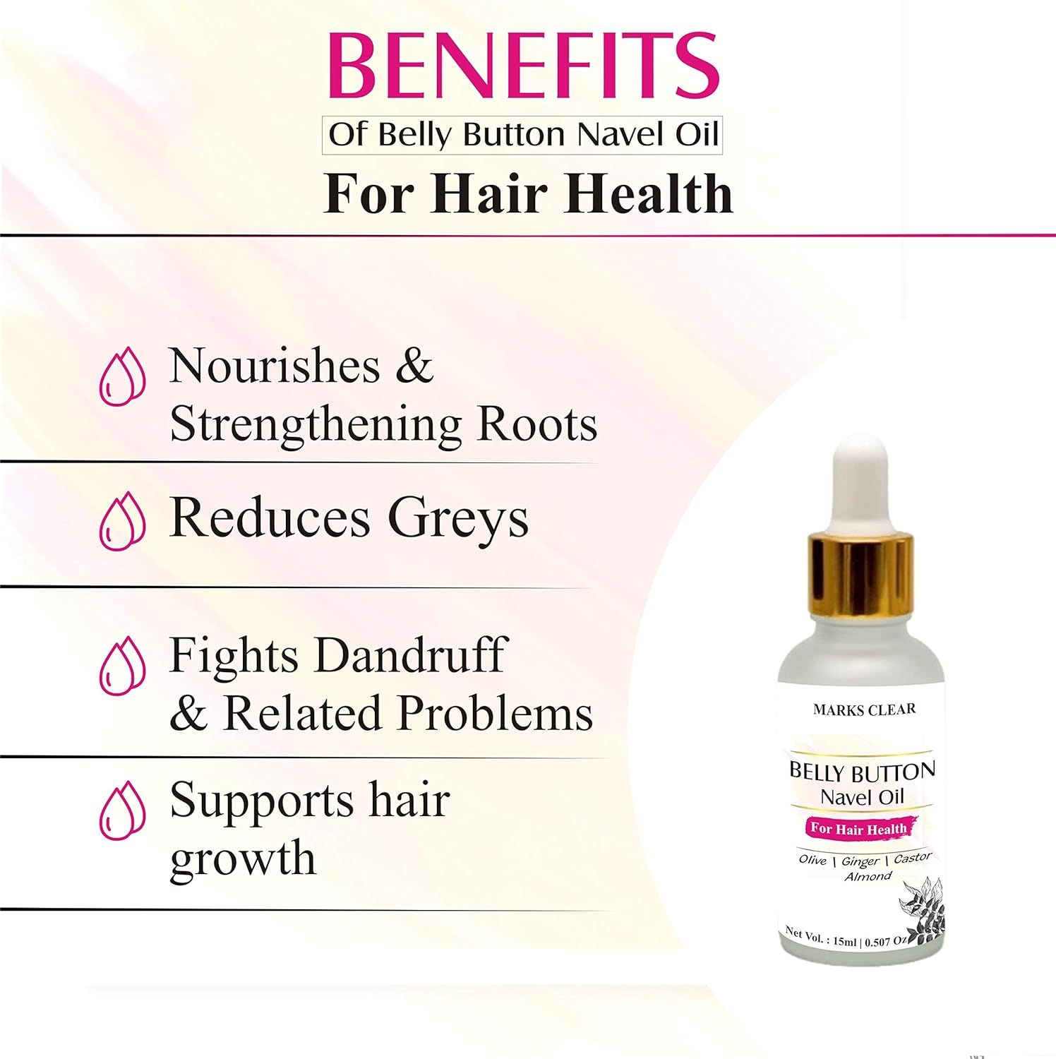 Zenvista Belly Navel Nabhi Oil Hair Growth Support Oil - Hair Fall, Dandruff Control -Nourishing & Cleansing Scalp Hair Care Oil, with Fenugreek, Ginger, Almond & Castor Oil- 15Ml