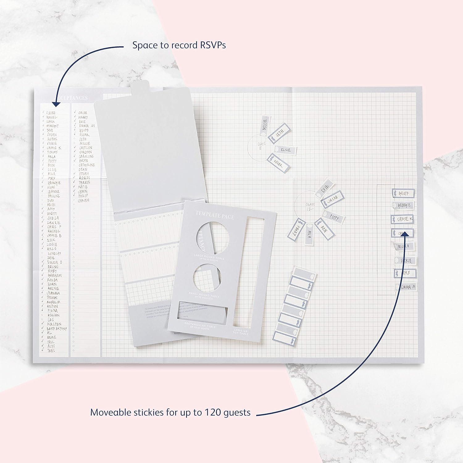 Busy B Wedding Seating Planner with Guest Stickers and Table Planners, Blue, One Size image number 2