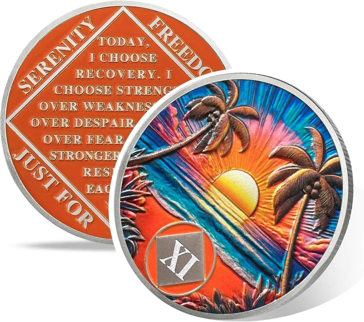 Beach Sunset 3 Year Sobriety Coin- Affirmation Sober Chip and AA Medallion, Alcoholics Anonymous Sobriety Gifts, Addiction Recovery Coin for Men and Women