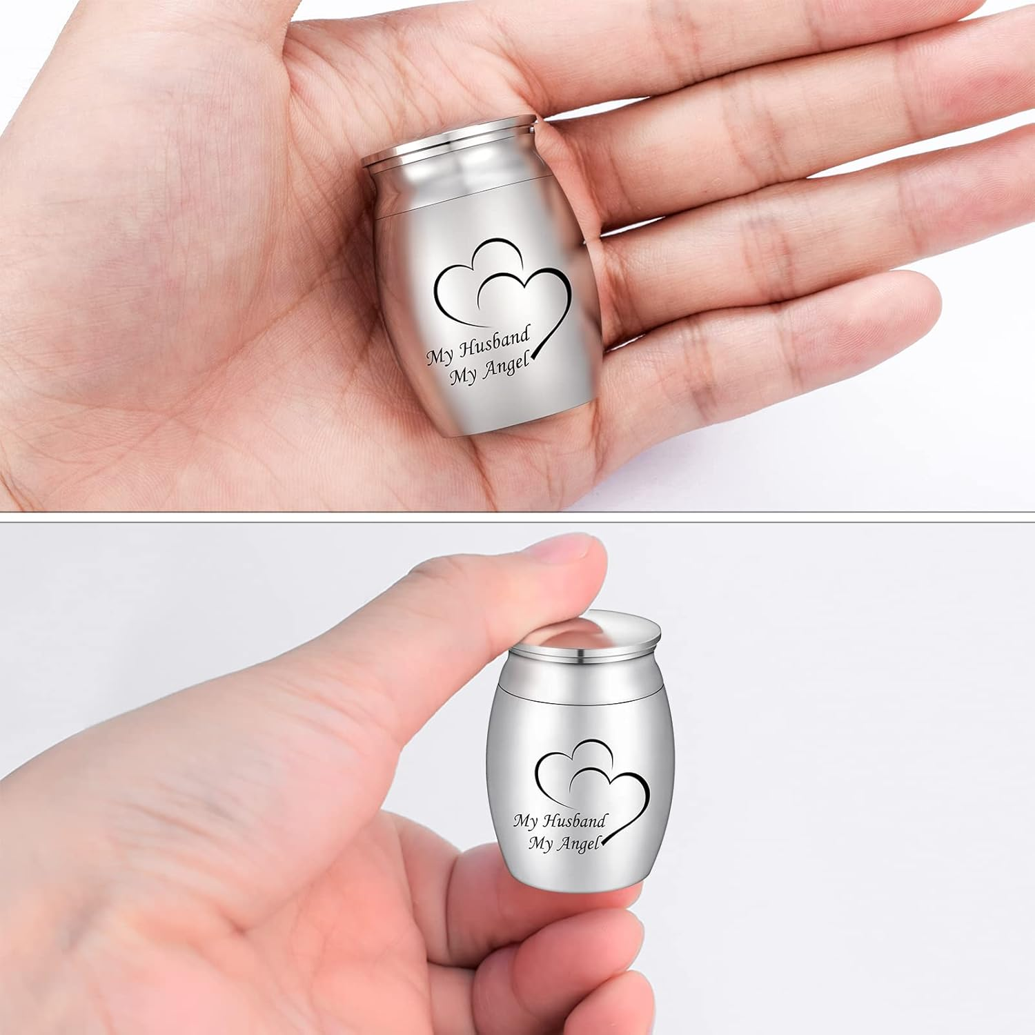 Small Keepsake Urns for Human Ashes Mini Cremation Urns for Ashes Stainless Steel Memorial Ashes Holder-My Husband My Angel image number 3