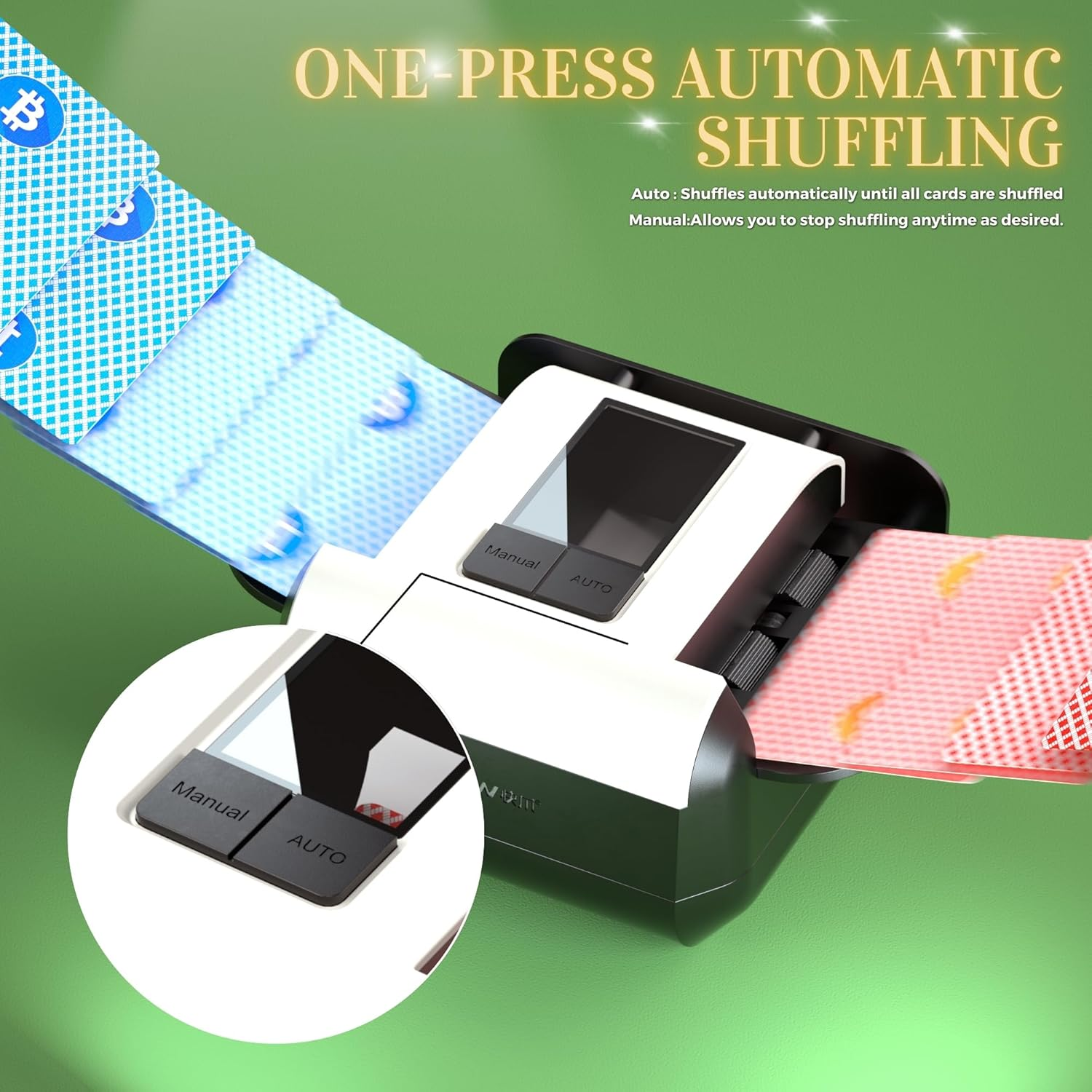 Automatic Card Shuffler, Playing Card Shuffler for 1-2 Decks - One-Press Shuffling, Fast, Reduced Jams, Quiet, Rechargeable, Portable Poker Card Shuffler for UNO, Blackjack, Skip-Bo, Bridge, Phase 10 image number 2