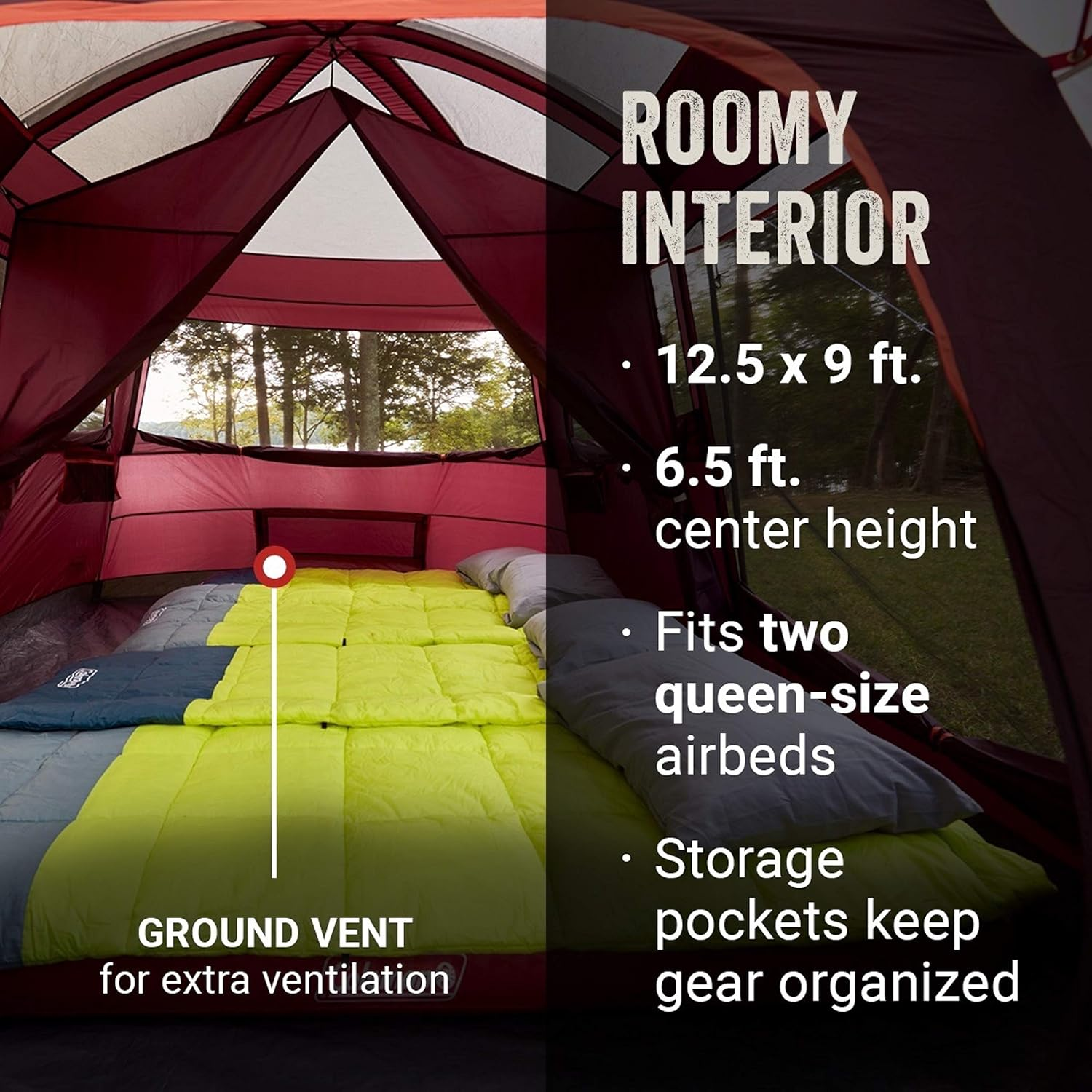 Coleman Skylodge Camping Tent, 8/10/12 Person Weatherproof Family Tent with Convertible Screen Room, Color-Coded Poles, Room Divider, Rainfly, and Storage Pockets, Fits Multiple Queen-Sized Airbeds image number 3