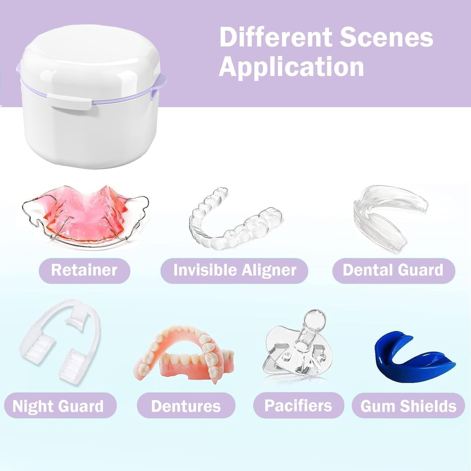 Denture Case Denture Cup Denture Bath Box, 1Pc Denture Cup Retainer Cleaning Case Denture Soaking Container,Denture Case Dentures Box Denture Brush Retainer Case Denture Cup Dentures Container,White - White image number 1