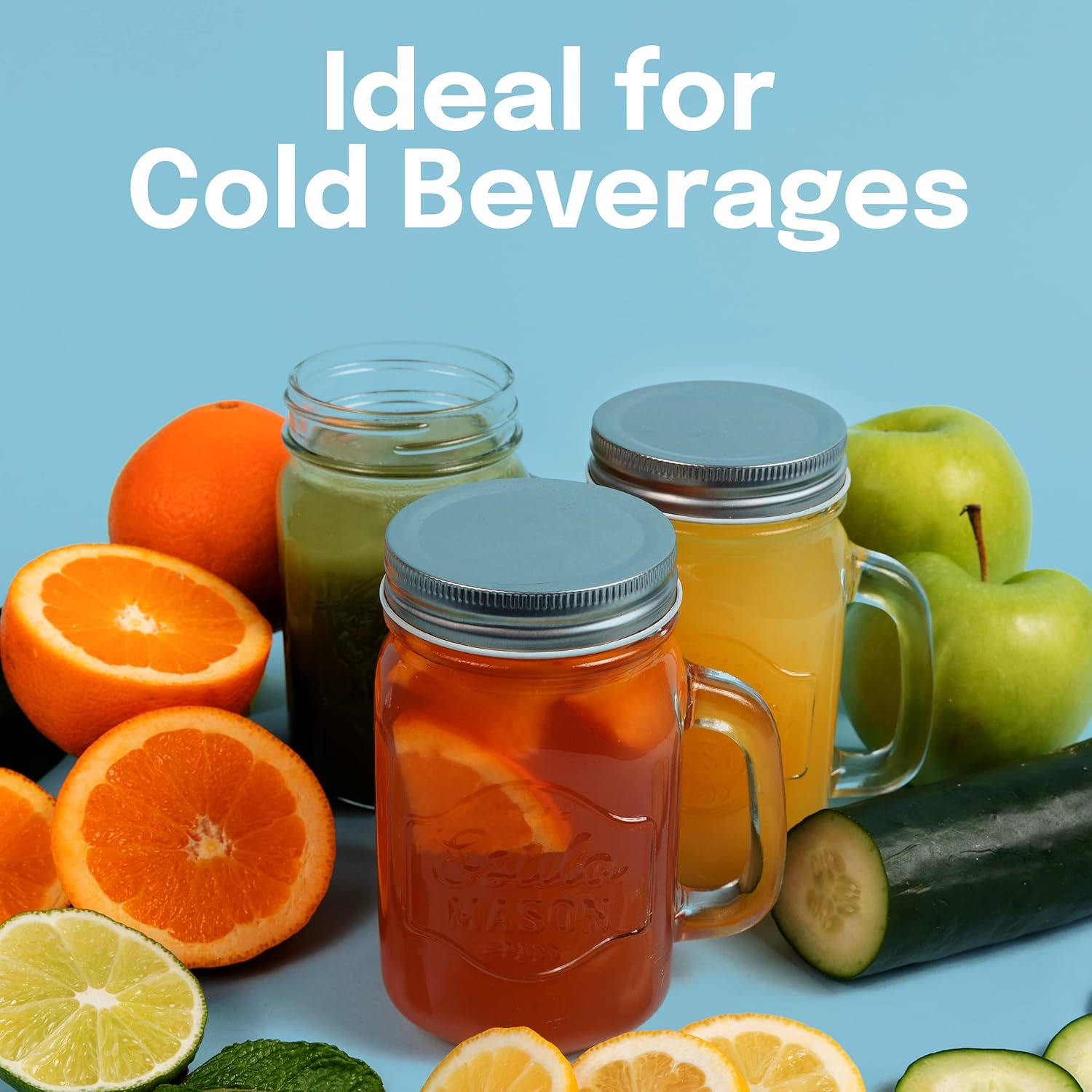 Estilo Mason Jar Mugs with Handles Old Fashioned Drinking Glass Set 6, 16 Oz Each image number 5