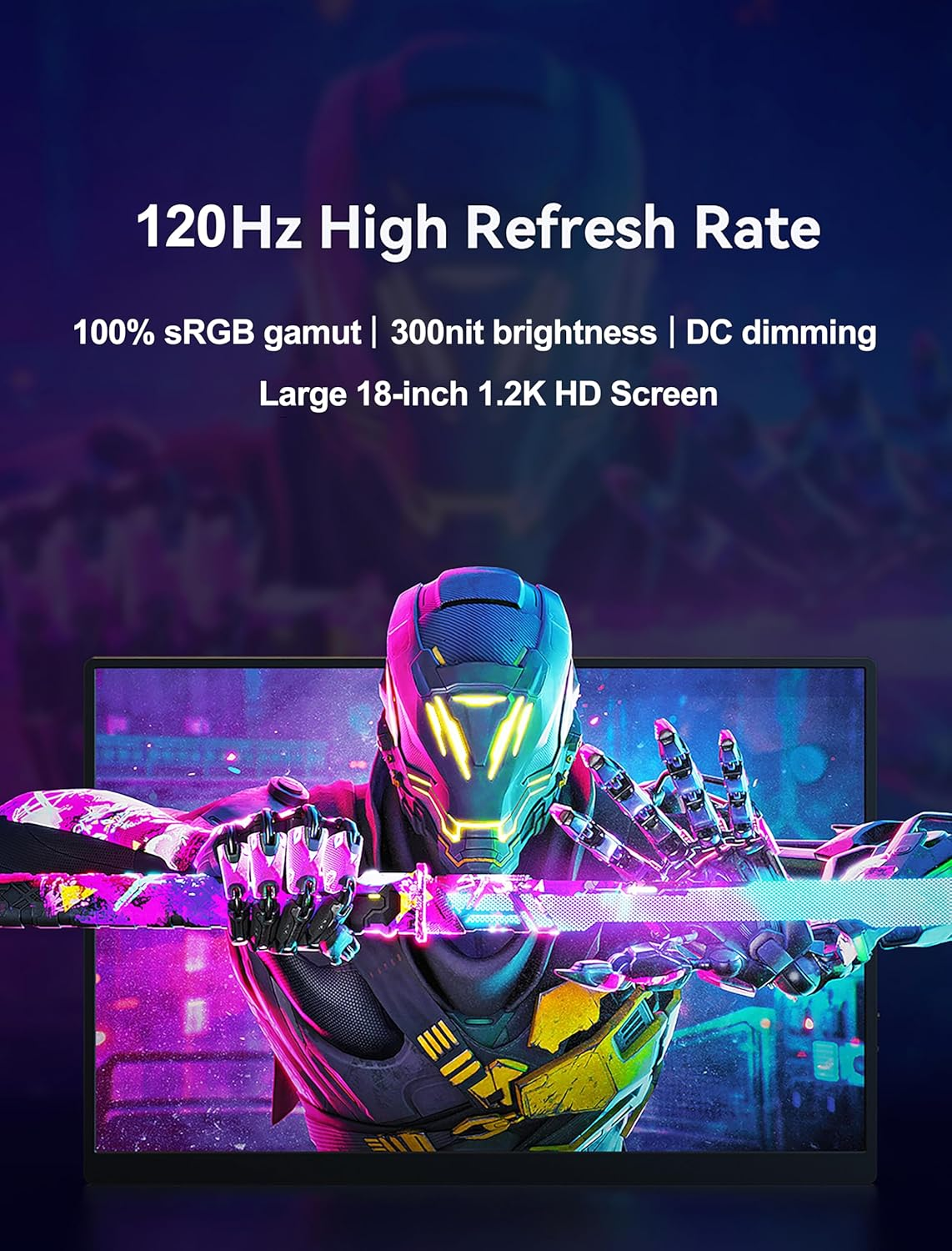 Portable Monitor 18 Inch 120Hz, 1920&times;1200 IPS 16:10 Display, USB-C HDMI Travel Screen with Speakers for Laptop, Macbook, Phone, PS5, Xbox, Switch(18 Inch)