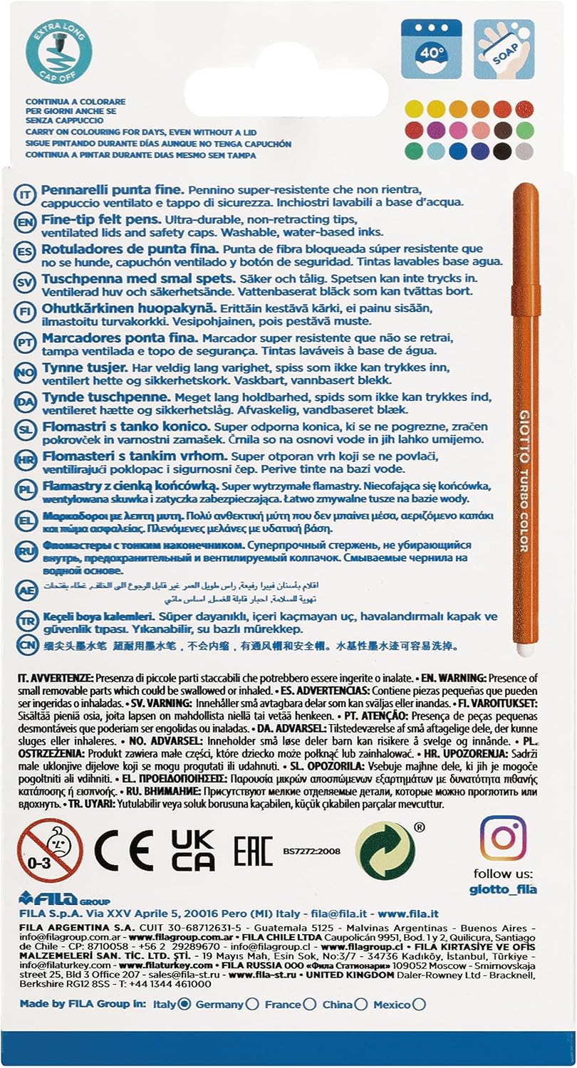 Giotto Turbo Color 18 Marker Fine Point Assorted Colours Replacement Case