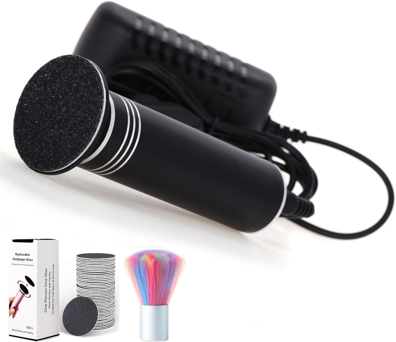 Upgraded Electric Callus Remover for Feet 1200RPM, Adjustable Speed Professional Electric Foot Sander Foot Grinder Heel File Pedicure Tool for Women Men Cracked Dead Skin, 60 Sandpaper Discs, Black image number 3