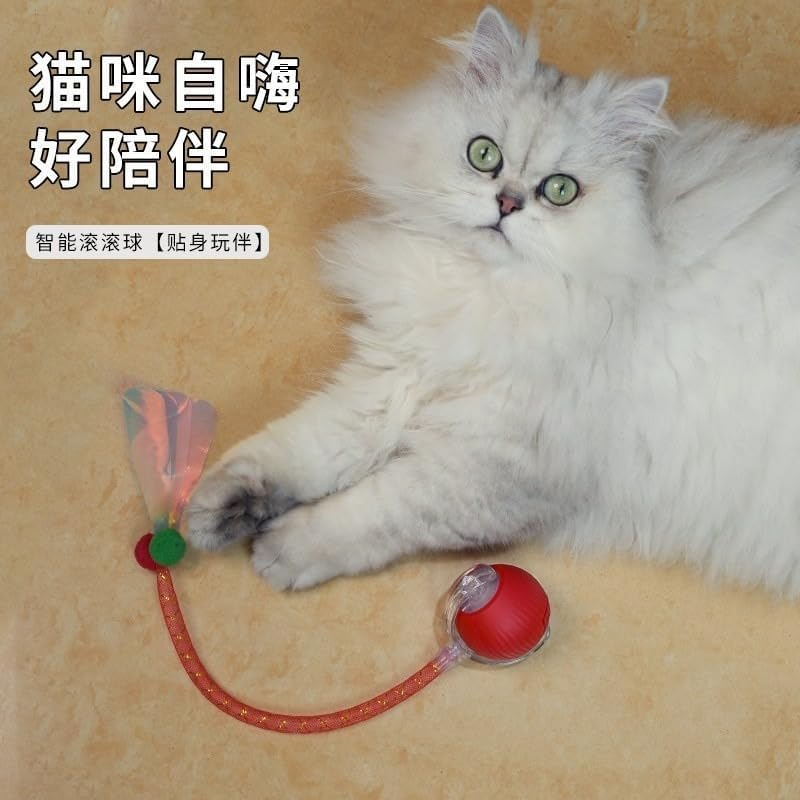 Interactive Cat Toys Ball for Indoor Cats Fast Rolling on Carpet, Motion Activate Cat Toys (Red)