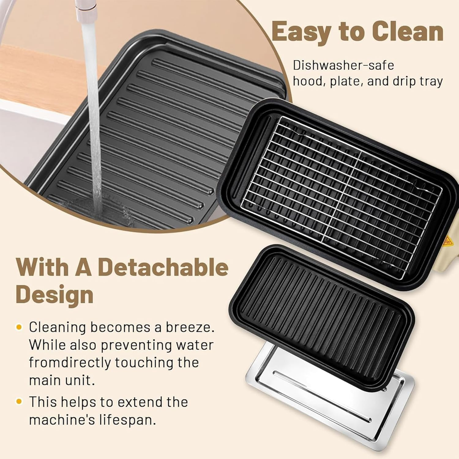 Electric Smokeless Indoor Grill, Korean BBQ Grill with Non-Stick Cooking Removable Plate and Grill Net, 2 in 1 Indoor Grill for Kitchen, Temperature Control, Dishwasher Safe, 1500W image number 2