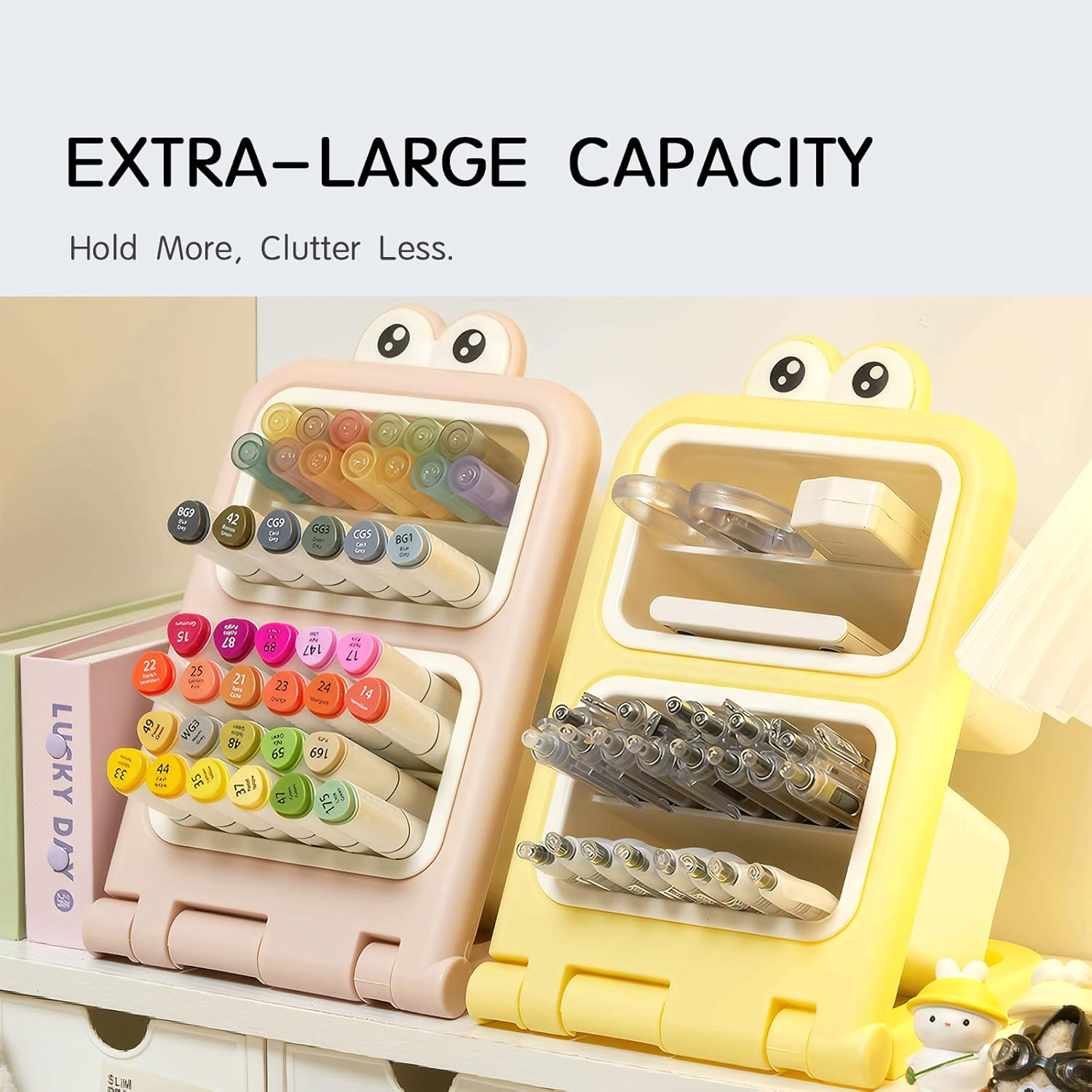 Comfycottage Foldable Desk Organizer, Multi-Functional DIY Pen Holder, Large Capacity Office Supplies Rack, Space Saving Stationary Marker Organizer Divided Desktop Storage for Pen Pencils (Pink) image number 5