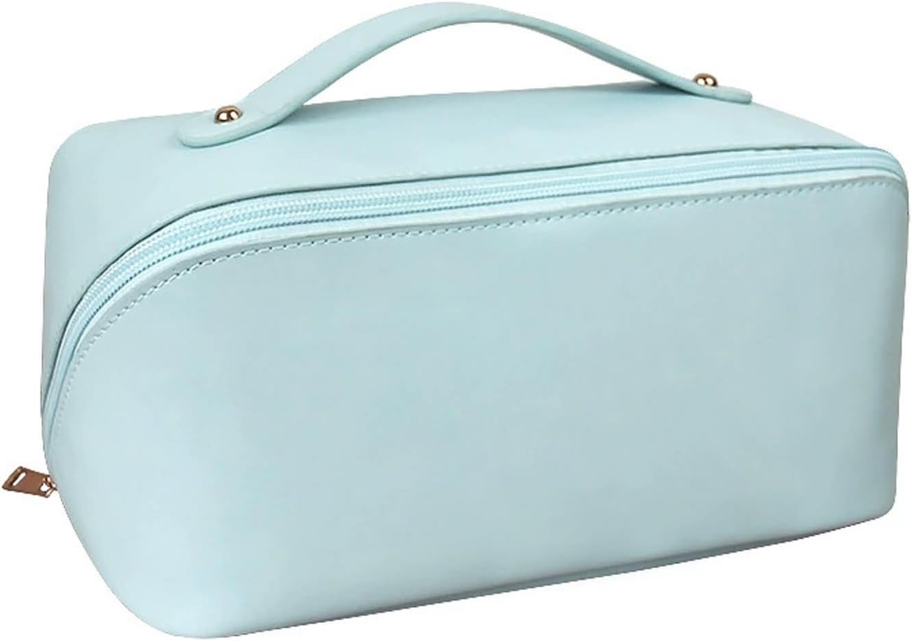 NAKODU Travel Makeup Bag,Large Capacity Cosmetic Bags for Women,Waterproof Portable Pouch Open Flat Toiletry Bag Make up Organizer with Divider and Handle (Blue)