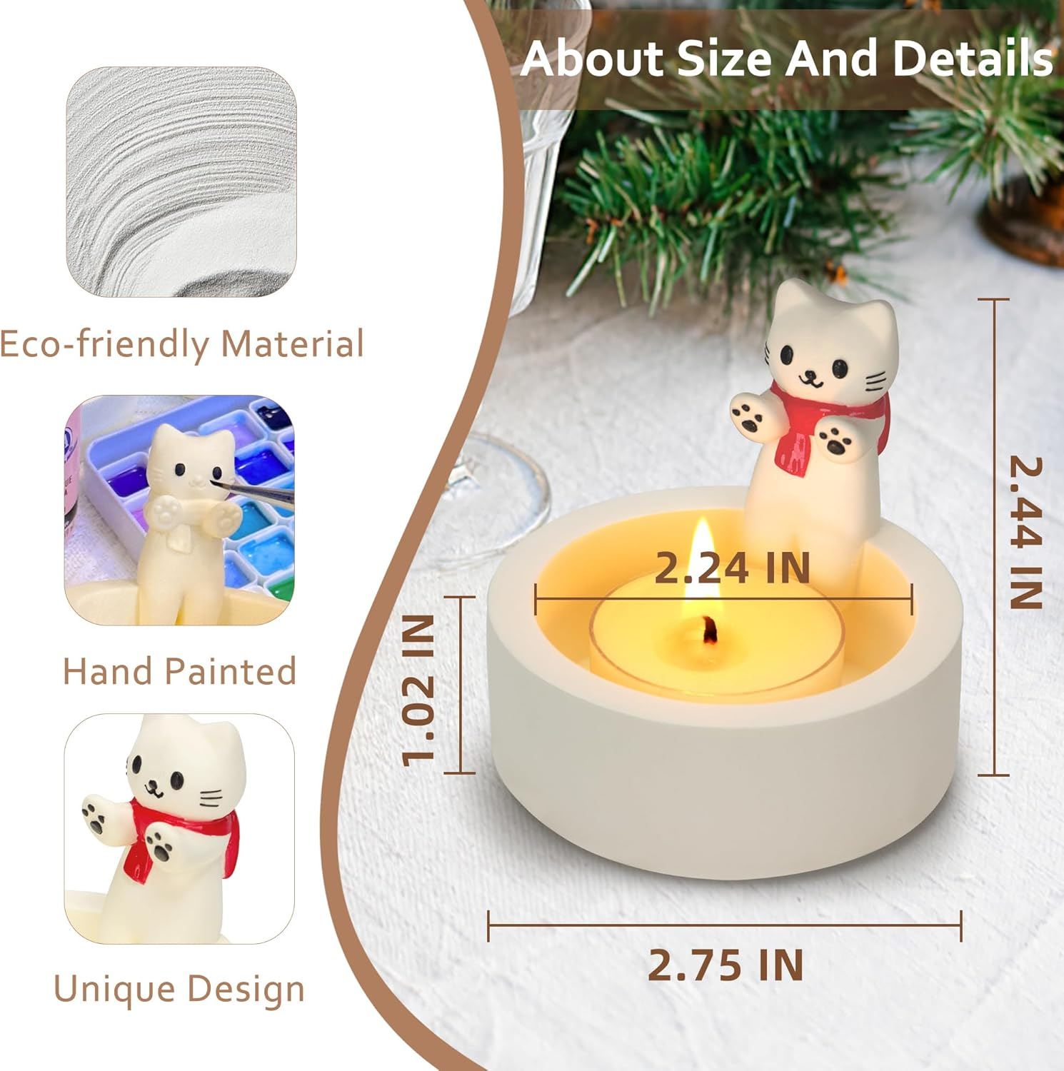 Cat Candle Holder Cute Kitty Cartoon Kitten Candle Holder Warming Paws Plaster Handmade Tea Light Candle Sticks Holder Home Decor Gifts for Cat Lovers with Keychain for Free. - Classical image number 3