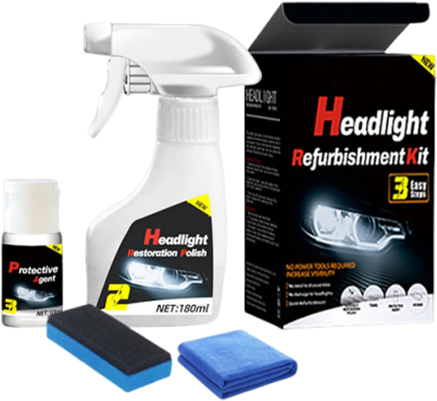 Car Headlight Cleaner,Headlight Polishing Liquid Coating Agent Kit - Automotive Detailing Supplies for Yellowing Blur Recovery Road Trip Truck RV Maintenance Safe Driving image number 2