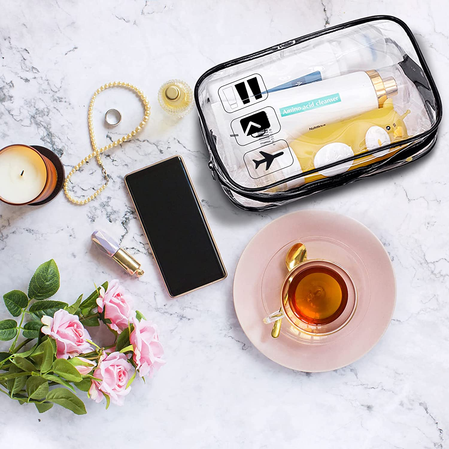 2Pcs Clear Travel Toiletry Bag Wih Zippers Carry-On Travel Accessories Quart Size Toiletries Cosmetic Pouch Makeup Bags for Men and Women image number 6