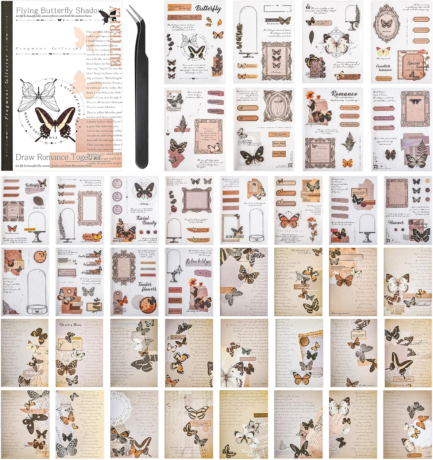 Sticker Book for Adults, 180Pcs Vintage Washi Stickers for Journaling and 20 Sheets Adhesive Scrapbook Papers for Scrapbooking Aesthetic Butterfly Scrapboook Stickers for Bullet Junk Journal Supplies