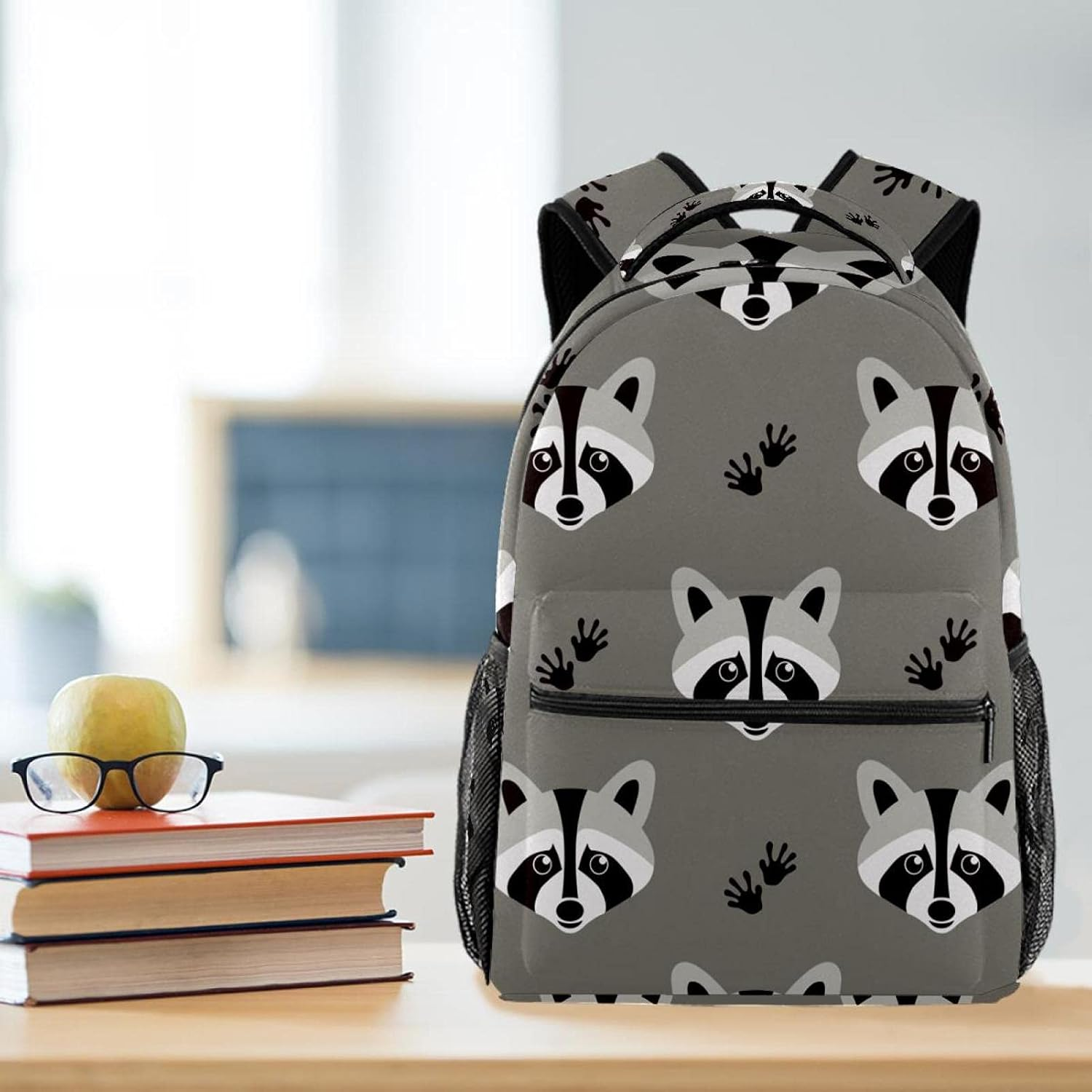 Raccoon Pattern Backpack Students Shoulder Bags Travel Bag College School Tote Backpacks image number 2