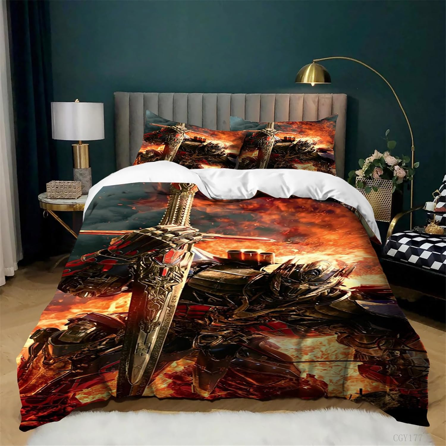 Transformers Duvet Cover Set Optimus Prime Soft Breathable Comforter Set 3Pcs Luxury Soft All Season Bedding Set for Bedroom Decor