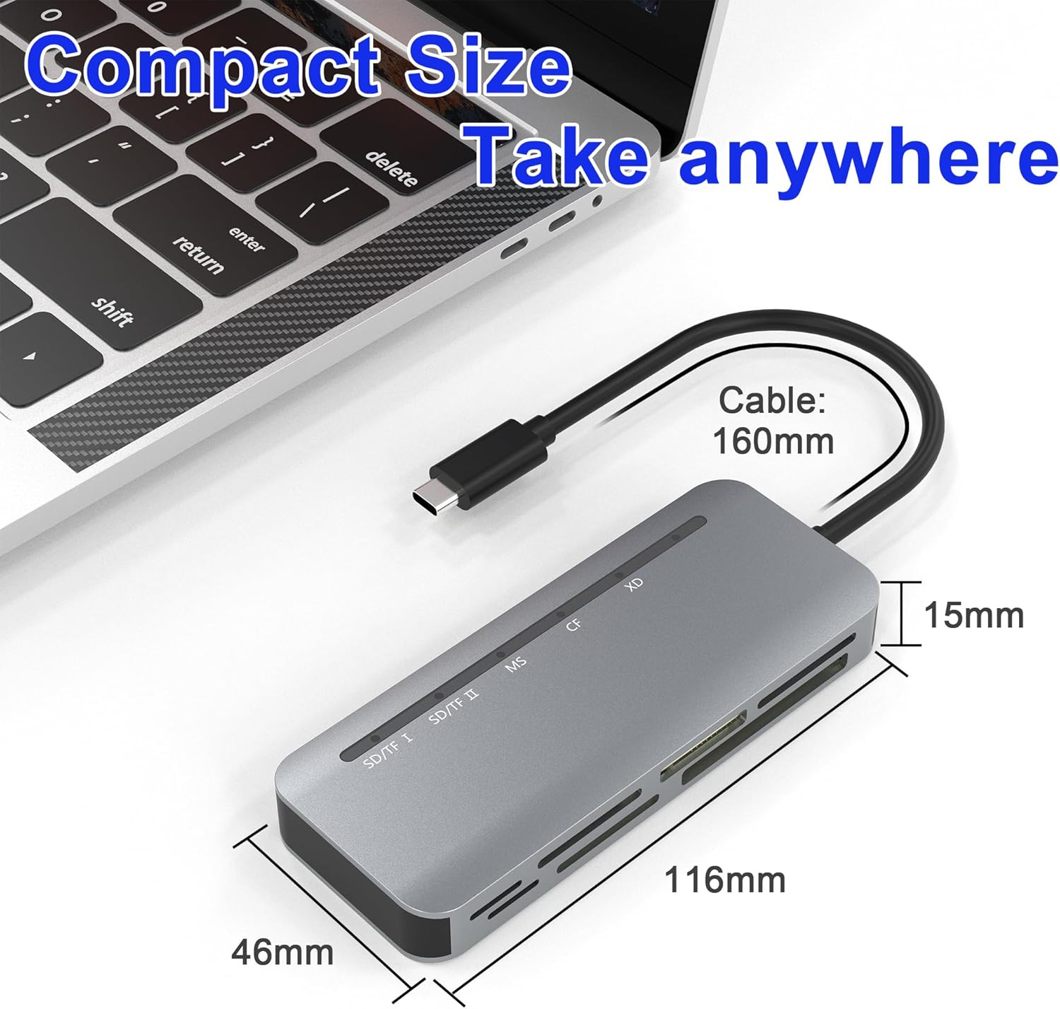 USB C Multi Card Reader, XD/MS/SD/TF/CF Type-C 5Gps High Speed 7-In-1 XD Picture Card Adapter for SDXC TF Micro SD CF MS MMC Card, Sony Memory Stick Pro Duo Adapter Read 5 Cards Simultaneously - Cfexpress Type B Card Reader image number 4