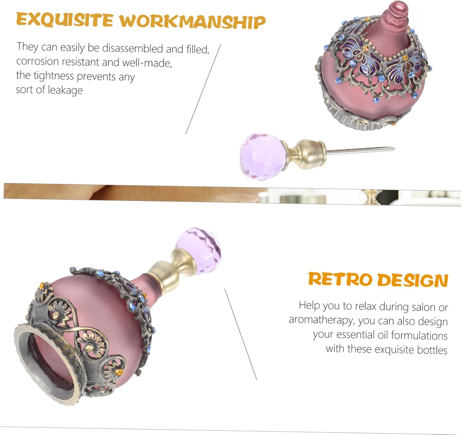 Yardenfun Vintage Refillable Perfume Bottle 23Ml Glass Essential Oil Dispenser Enamel Coating Purple Crown Design Travel Cosmetic Storage Container image number 1